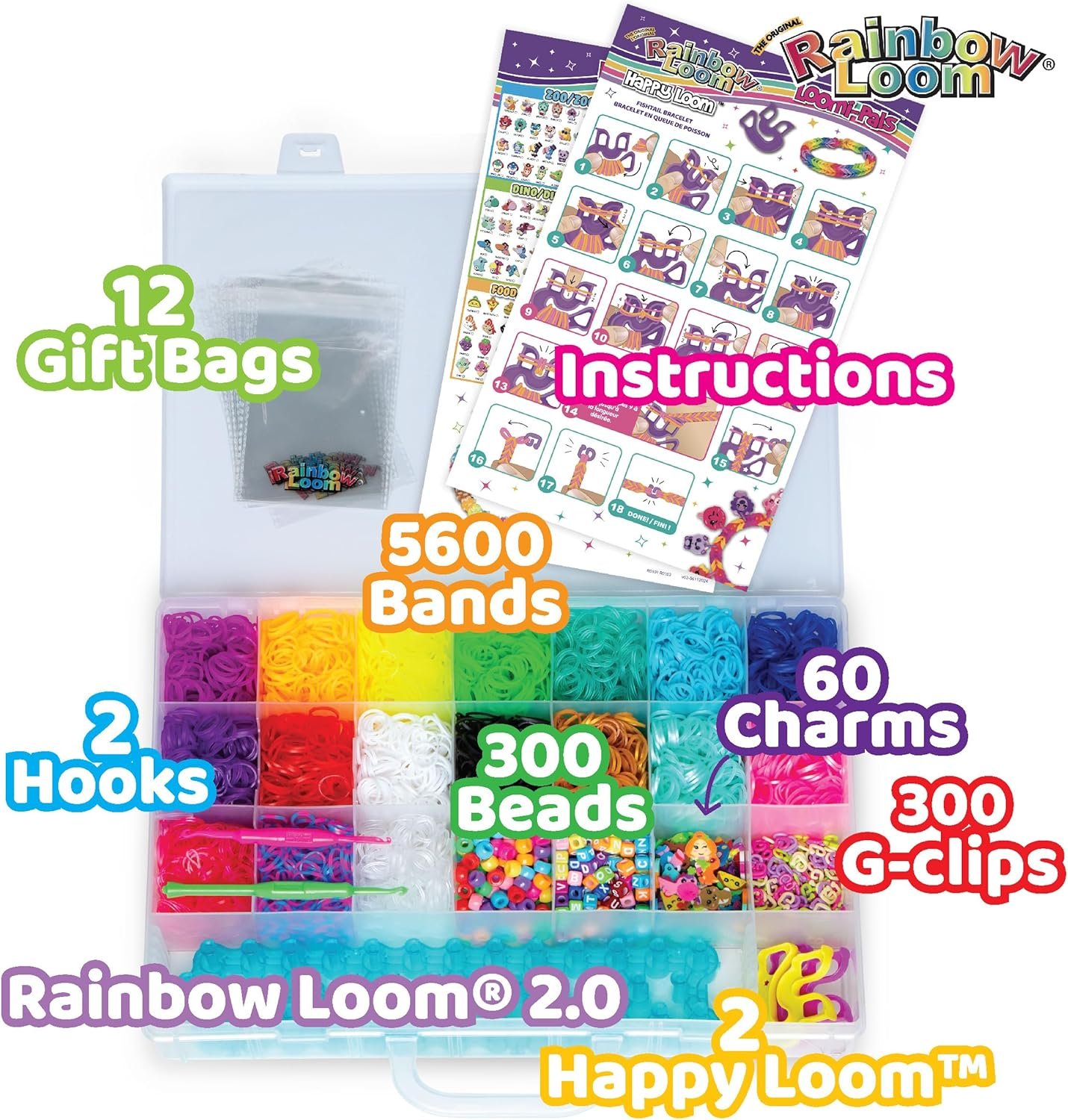 Rainbow Loom® Loomi-Pals™ MEGA Set, Features 60 Cute Assorted LP Charms, the NEW RL2.0, Happy Looms, Hooks, Alpha & Pony Beads, 5600 Colorful Bands All in a Carrying Case for Boys and Girls 7+ - Image 4
