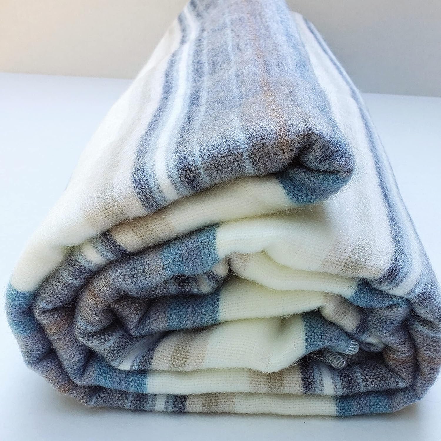 DAVLINA, Alpaca Wool Throw Blanket | Super Soft, Lightweight, Breathable and Hypoallergenic | Non-Itchy or Scratchy (Blue White Varicolored, Striped) - Image 4