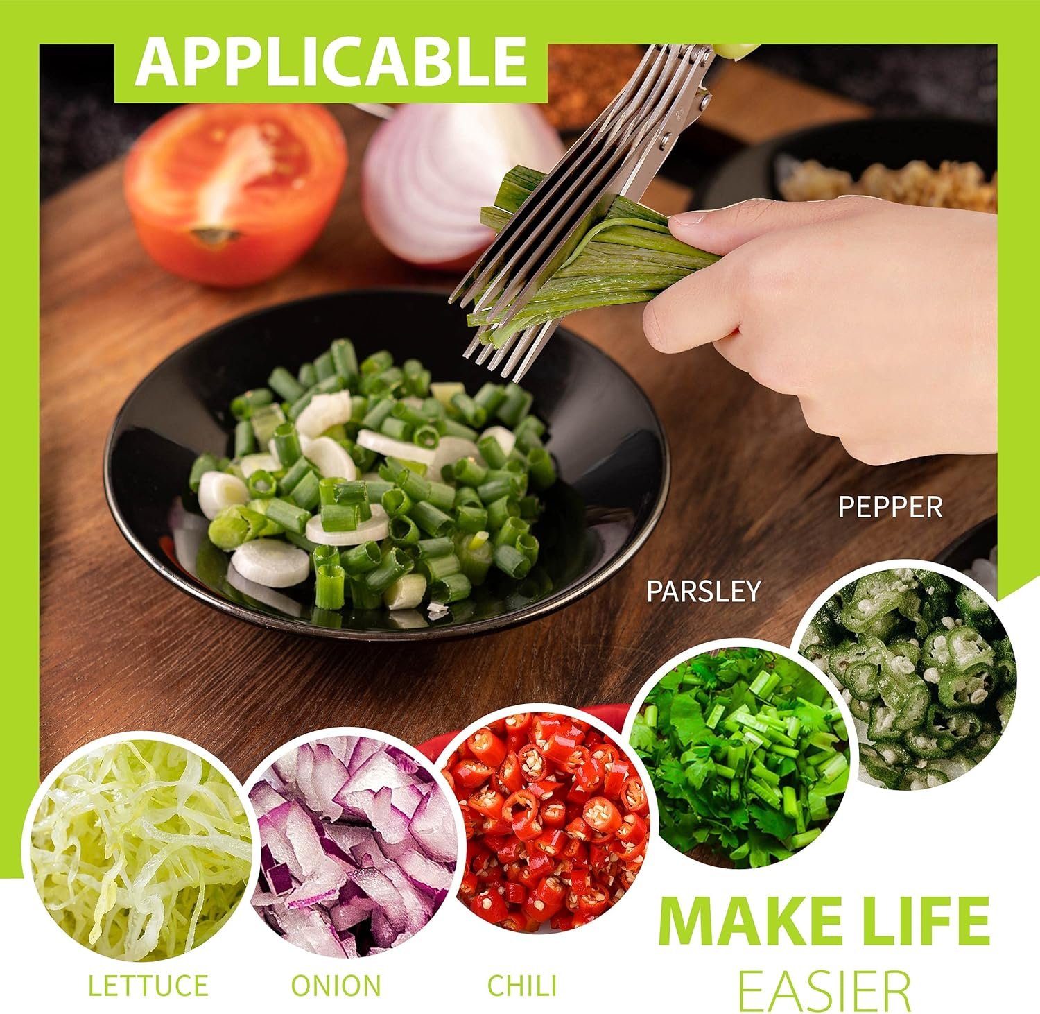 Herb Scissors with 5 Blades & Cleaning Kit, Stainless Steel Kitchen Shears for Herbs, Lettuce, Cilantro, Dishwasher Safe, Soft-Grip Handle - Image 2