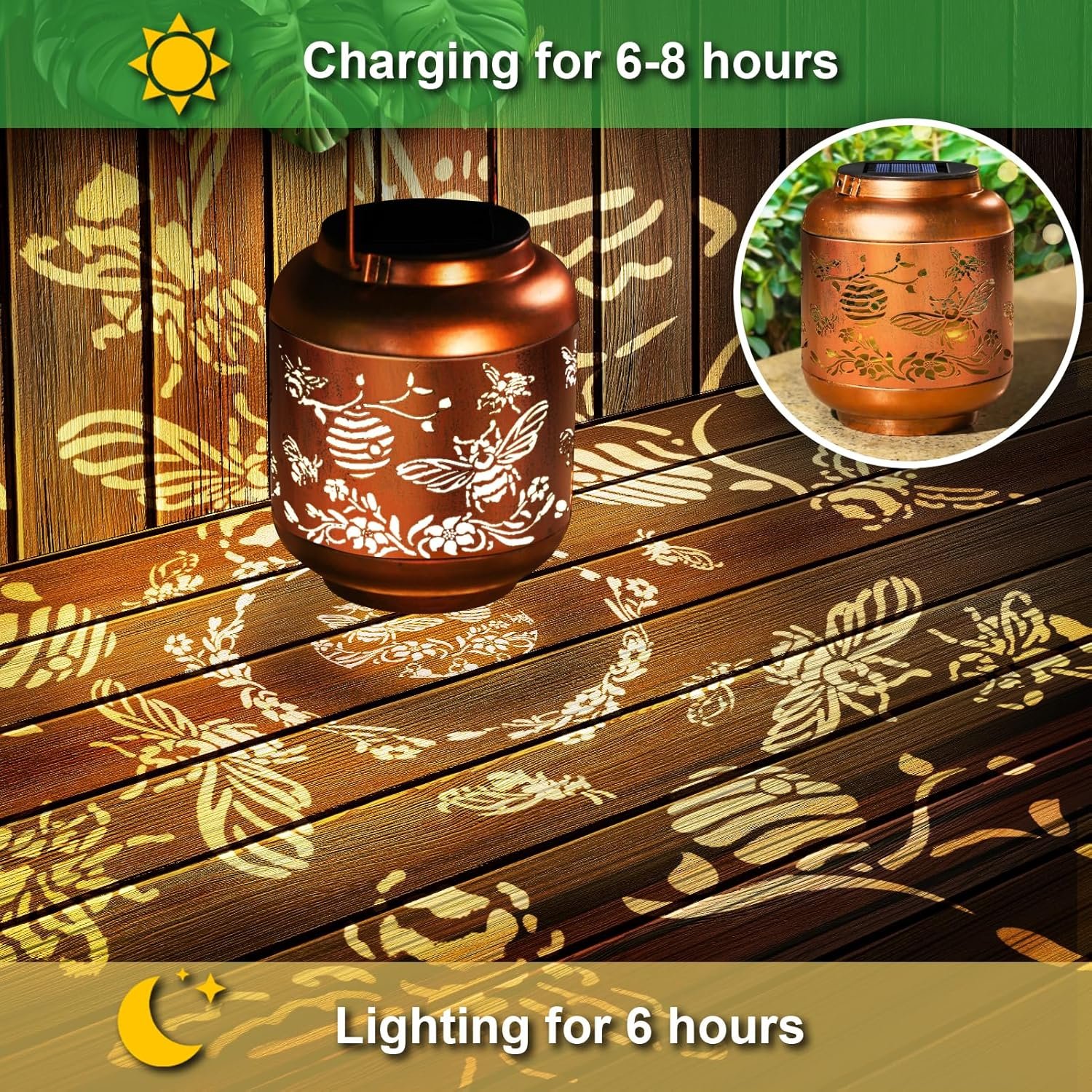 Mothers Day Gifts Bee Solar Lanterns Garden Decor Birthday Gifts for Women Mom Grandma Hanging Solar Lights Outdoor Waterproof Decoration for Outside LED Lanterns for Yard Patio Lawn - Image 3