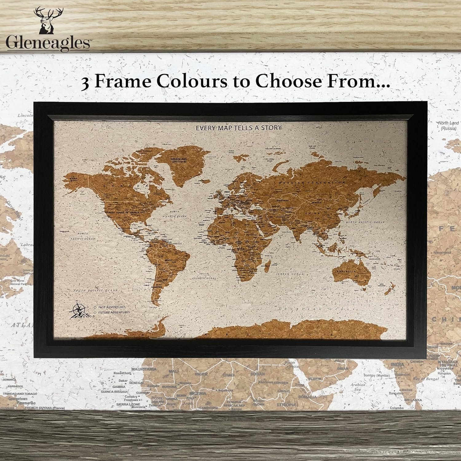 Gleneagles World Travel Map & Pin Board Beige - Framed Pinboard Cork Wooden Design 70 Push Pins Included | 14.2'' x 21.2'' Personalised Home Wanderlust Wall Art Decor for Travelers Geography - Image 8