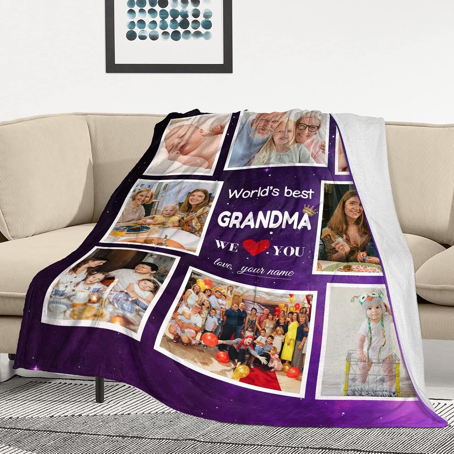 Gifts for Grandma Blanket from Grandkids Personalized Mothers Day Best Grandma Blanket Custom Blankets with Photos Customized Picture Throw Christmas Mothers Day Birthday Gifts - Image 3
