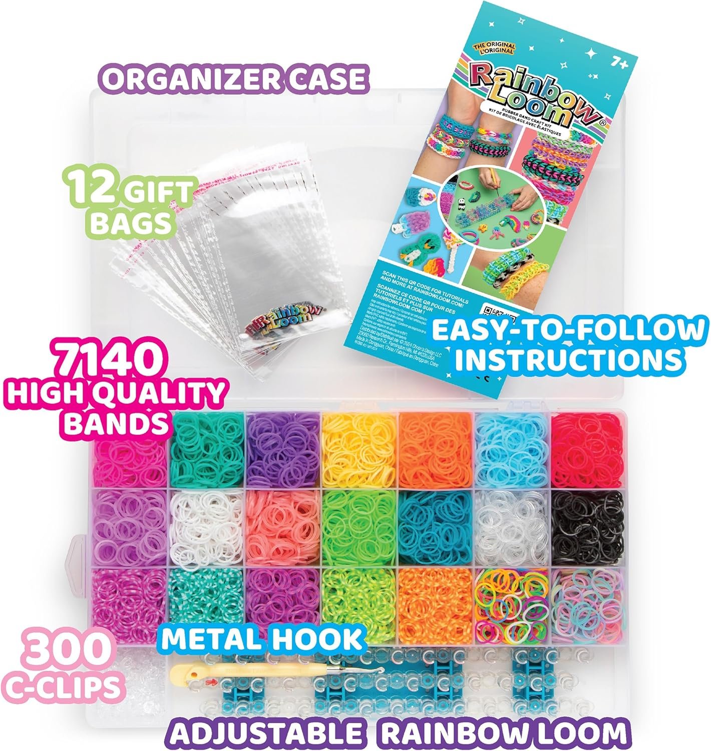 Rainbow Loom MEGA Combo Set, Features 7000+ Colorful Rubber Bands, 2 Step-by-Step Bracelet Instructions, Organizer Case, Great Gift for Kids 7+ DIY Craft, STEAM - Image 4