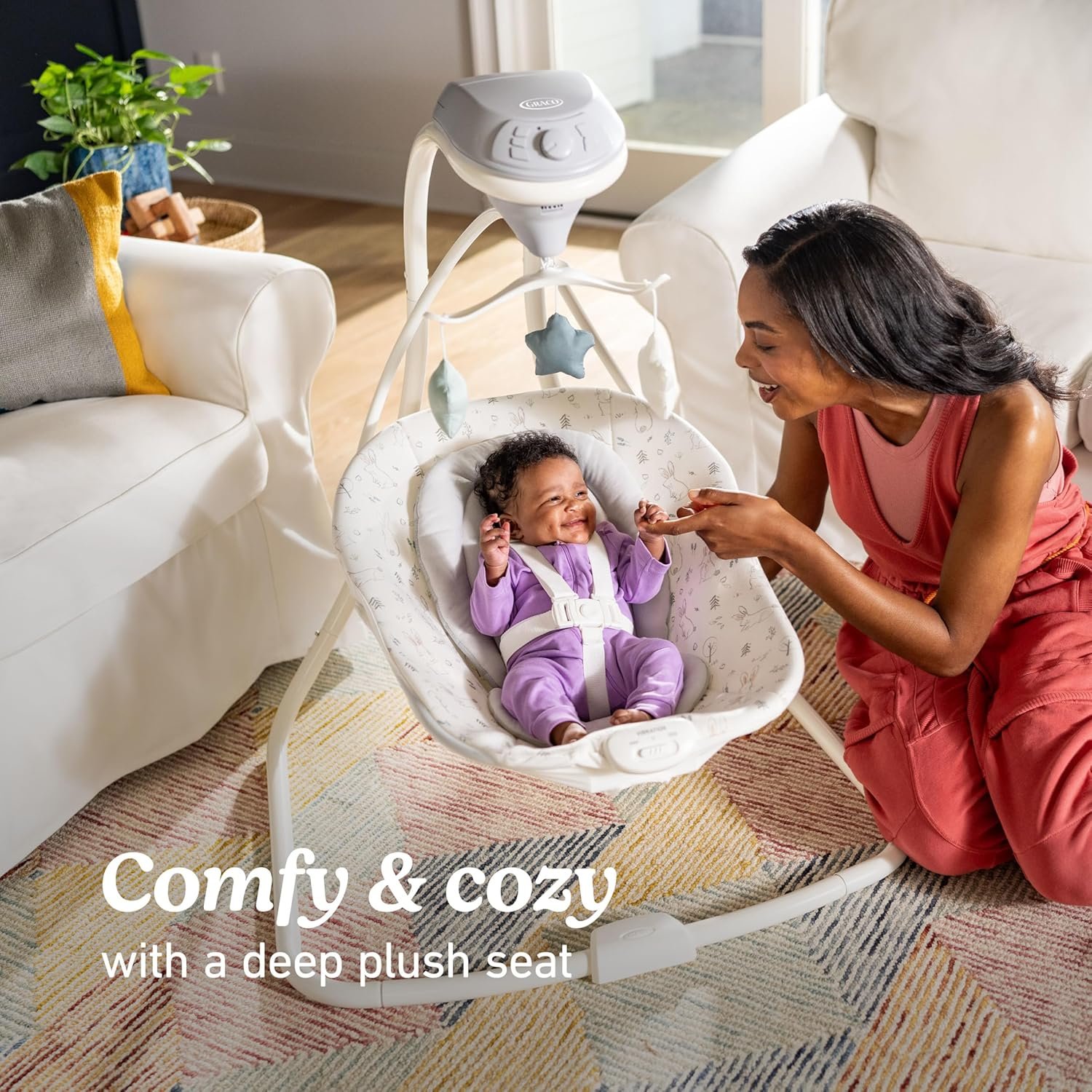 Graco Simple Sway Baby Swing, Side‑to‑Side Motion, Infant Swing with 6 Speeds, Vibration, Ivy - Image 4