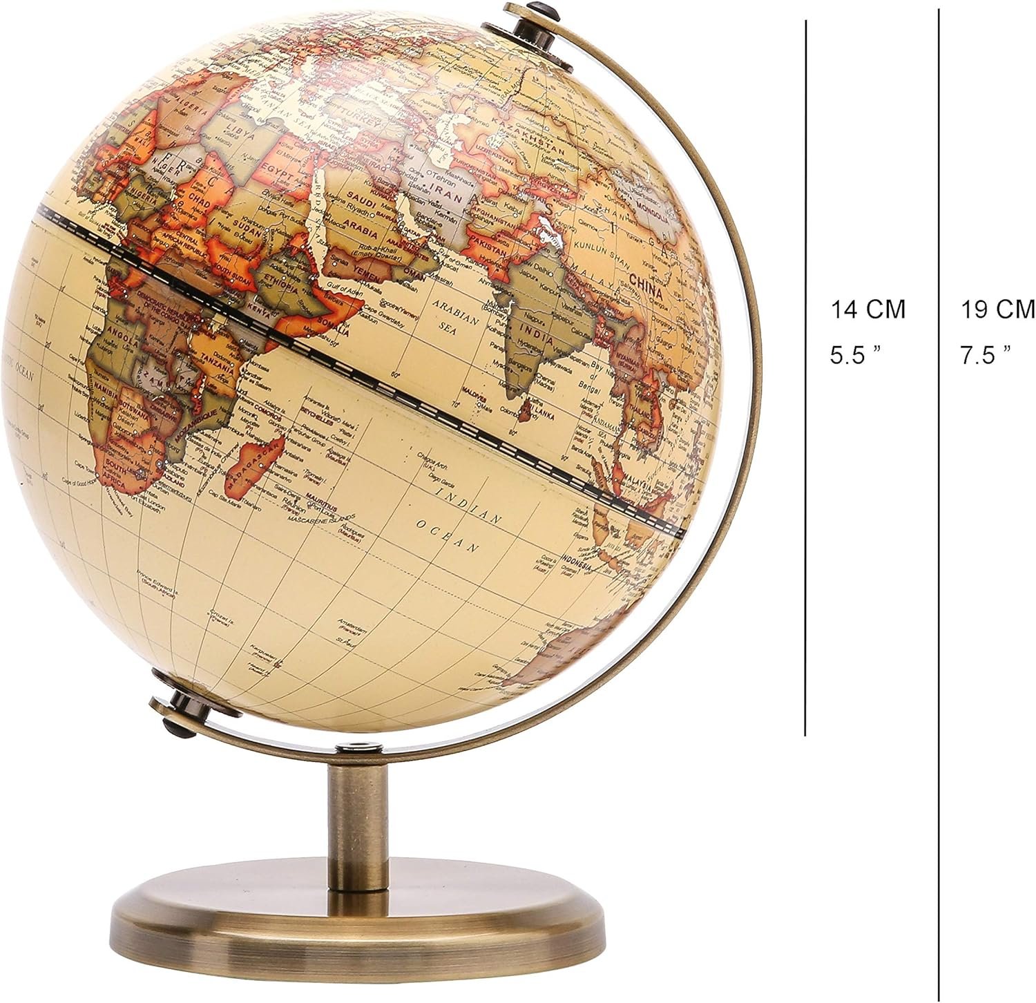 Annova Antique Globe Dia 5.5-inch / 14CM - Educational/Geographic/Modern Desktop Decoration - Stainless Steel Arc and Base - for School, Home, and Office (Antique 5.5“) (Brown-1) - Image 3