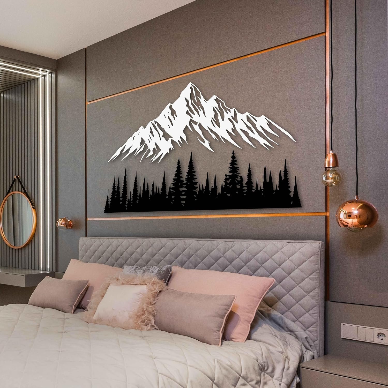 KAWA METALWORKS Mountain and Trees Metal Wall Art Decor, Large Pine Forest Metal Wall Decor for Garden, Living Room or Bedroom, Modern Black and White Nature Landscape, Rustic Home Decor Gift - Image 7