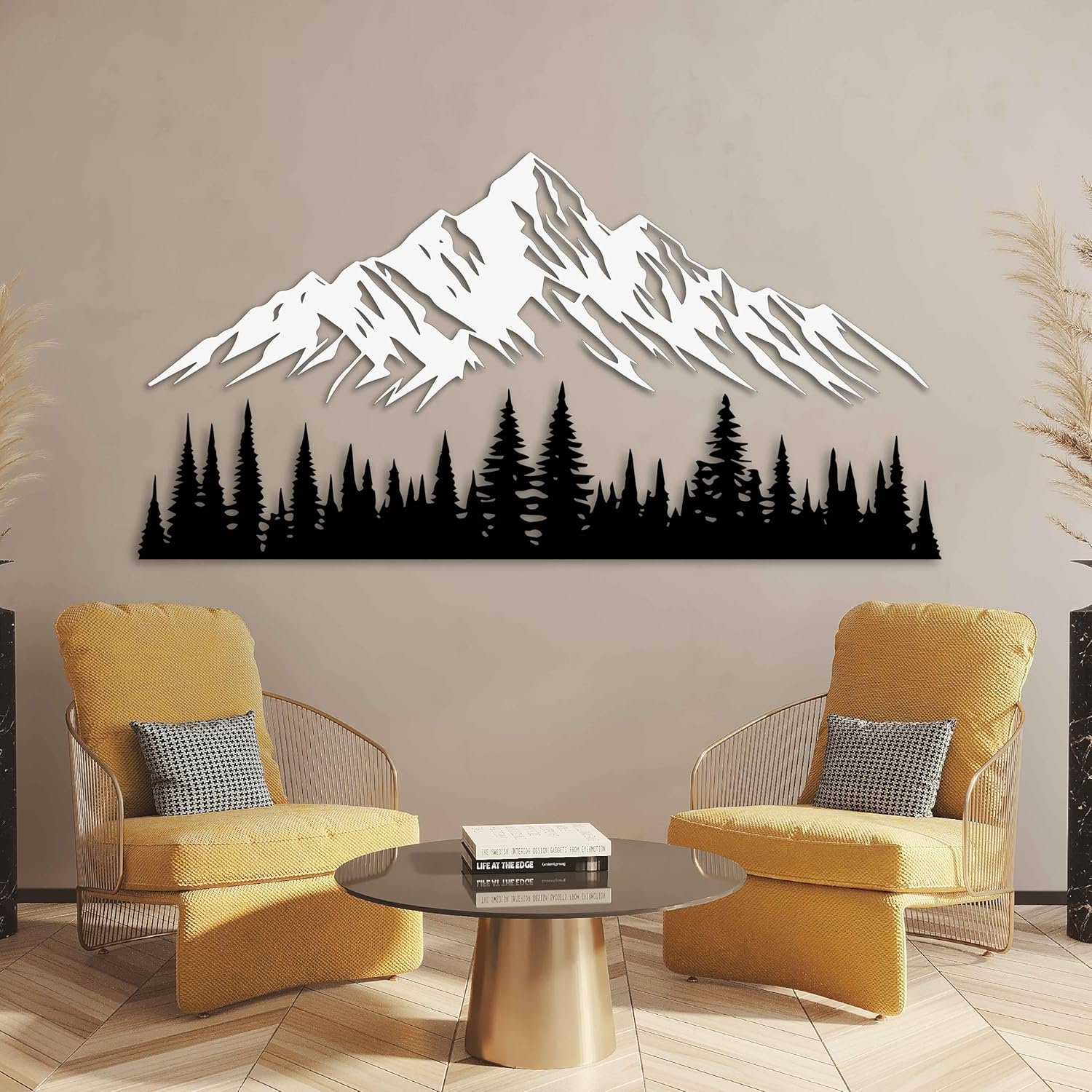 KAWA METALWORKS Mountain and Trees Metal Wall Art Decor, Large Pine Forest Metal Wall Decor for Garden, Living Room or Bedroom, Modern Black and White Nature Landscape, Rustic Home Decor Gift - Image 3