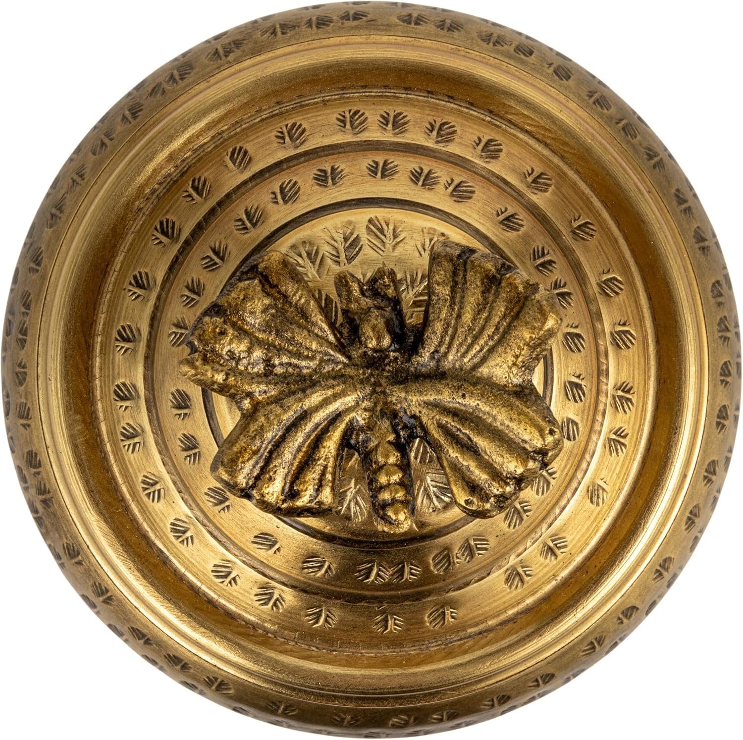 Creative Co-Op Round Hammered Metal Container with Butterfly Finial, Brass Finish - Image 5