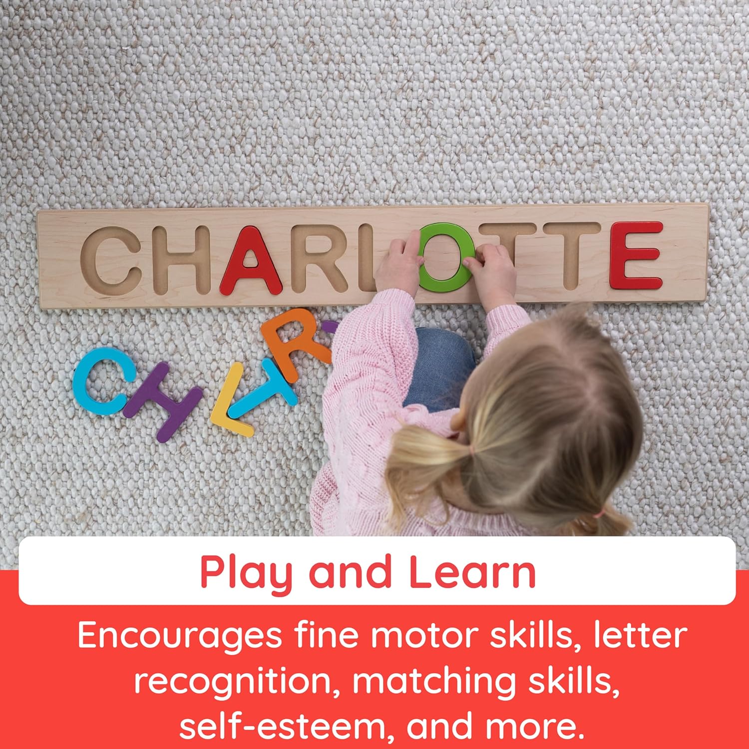 Fat Brain Toys Fat Brain Toys Wooden Personalized Name Puzzles for Toddlers 1-3+, Custom Puzzles, Flat Rate up to 9 Letters - Image 3