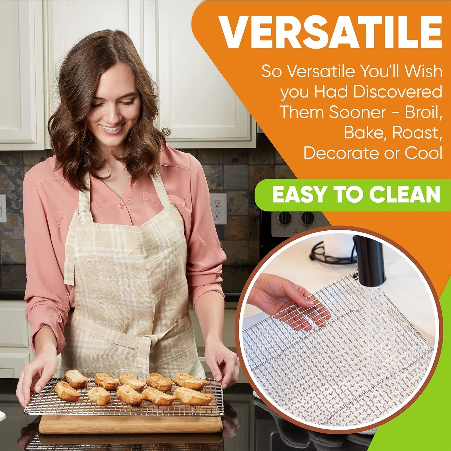 Spring Chef 10" x 15" Stainless Steel Cooling Racks for Baking - Oven Safe - Cookie Racks for Cooling Cookies - Fits Jelly Roll Pan - Perfect for Grilling, Roasting, Cooking, Drying - Set of 2 - Image 4