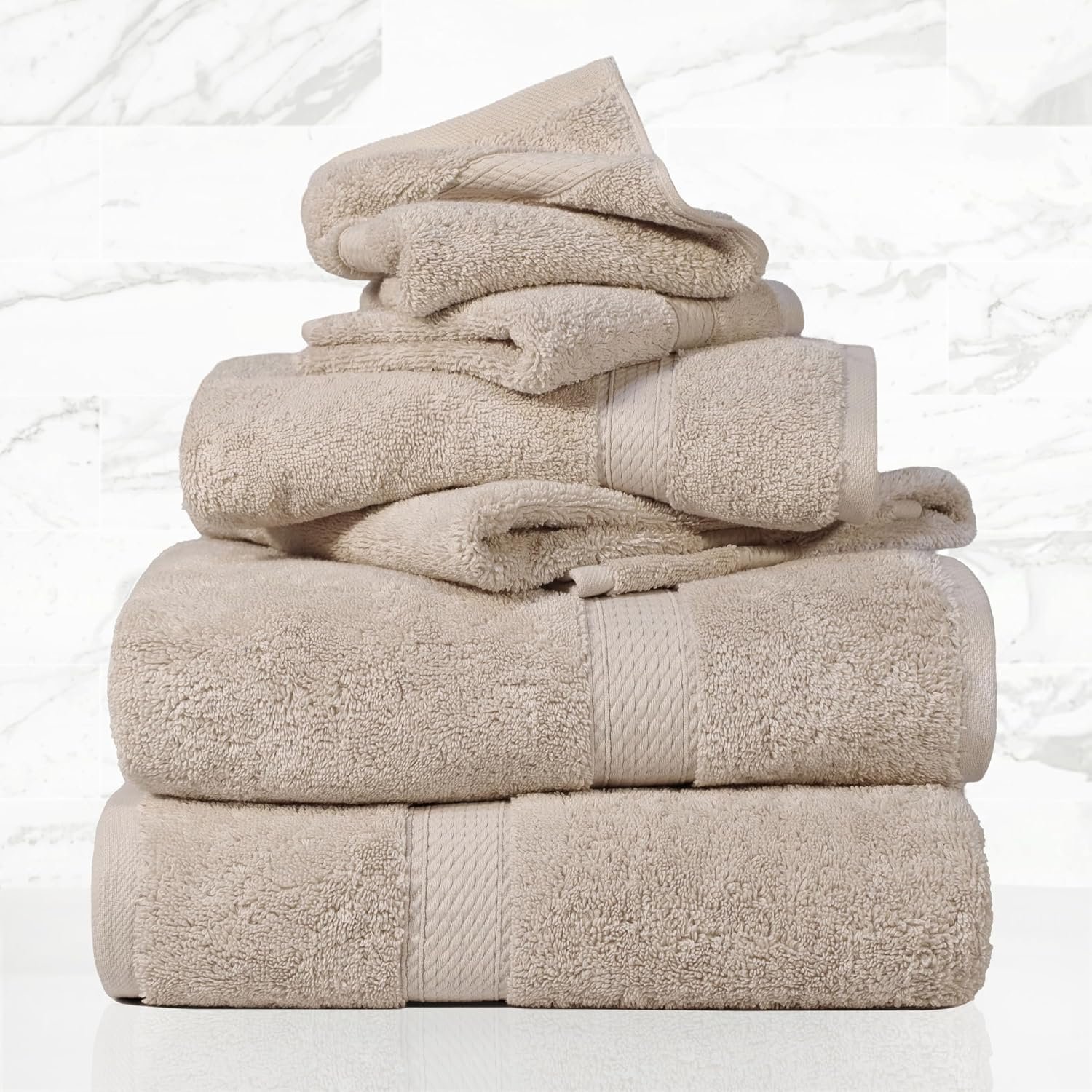 SUPERIOR Egyptian Cotton Ultra Plush & Absorbent, 6 Piece Set, Stone | Quick Dry, Soft Luxury Towel Set, Bath Essentials, Guest Bath, Spa, 2 Bath, 2 Hand, 2 Face Towels, Madeline Towels - Image 2