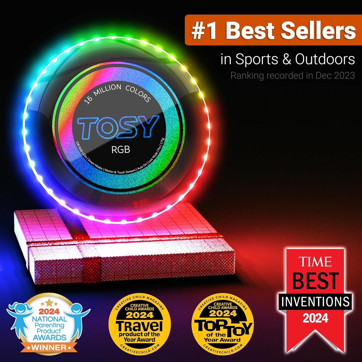 TOSY Flying Disc - 108 RGB Multicolor or 36 Monocolor LEDs, Super Bright, Smart Modes, Easter Basket Stuffers Gift, Camping Toy for Kid/Teen/Adult, Auto Light Up, Rechargeable, Waterproof, 175g - Image 2