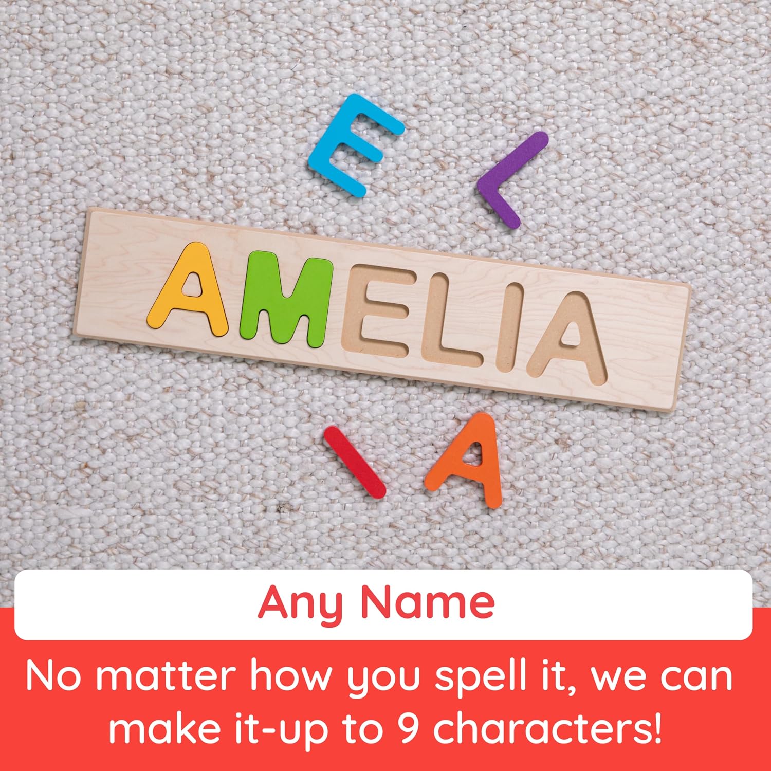 Fat Brain Toys Fat Brain Toys Wooden Personalized Name Puzzles for Toddlers 1-3+, Custom Puzzles, Flat Rate up to 9 Letters - Image 5