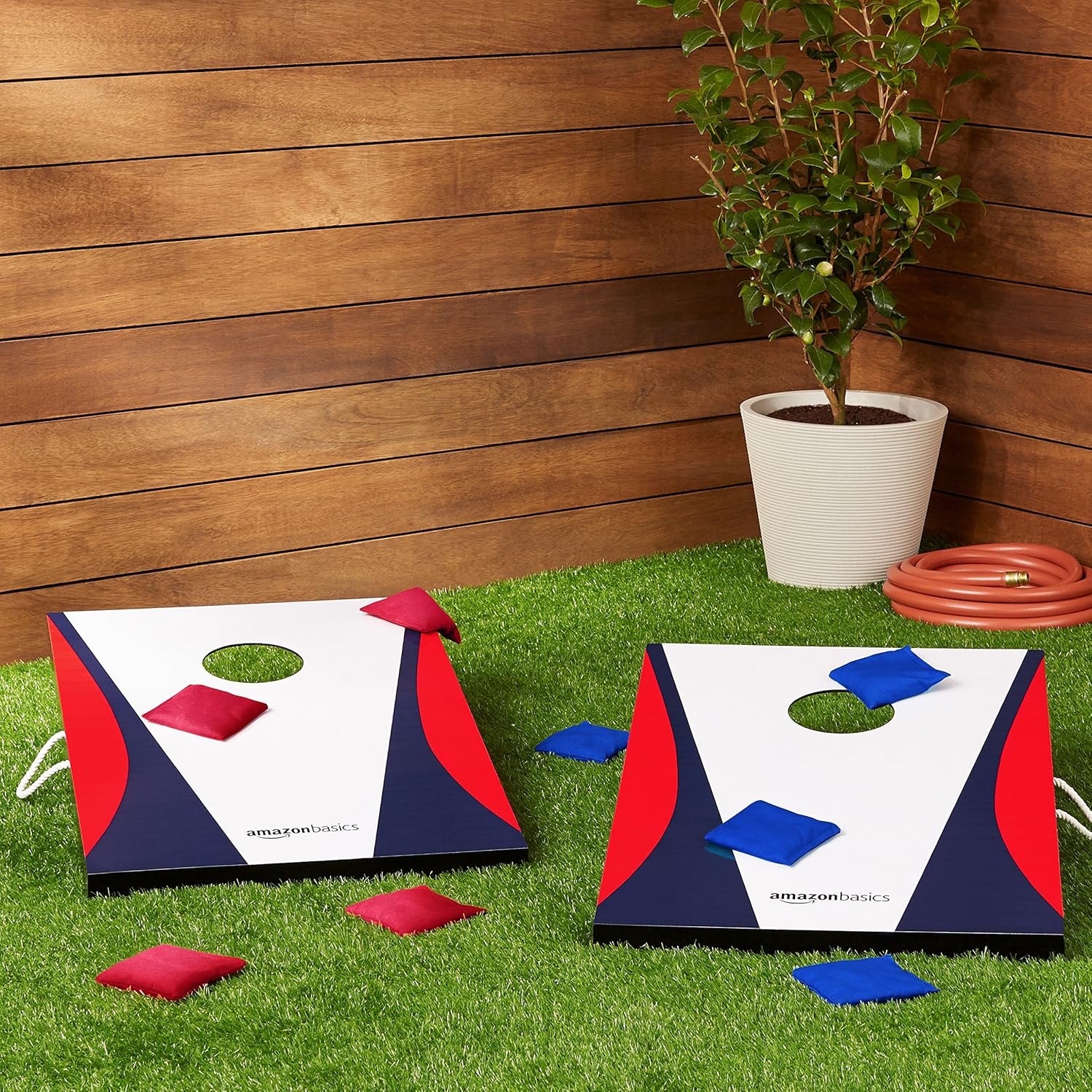 Amazon Basics Portable Cornhole Set, Outdoor Game Bean Bag Toss with Carrying Case, Blue/Red - Image 6