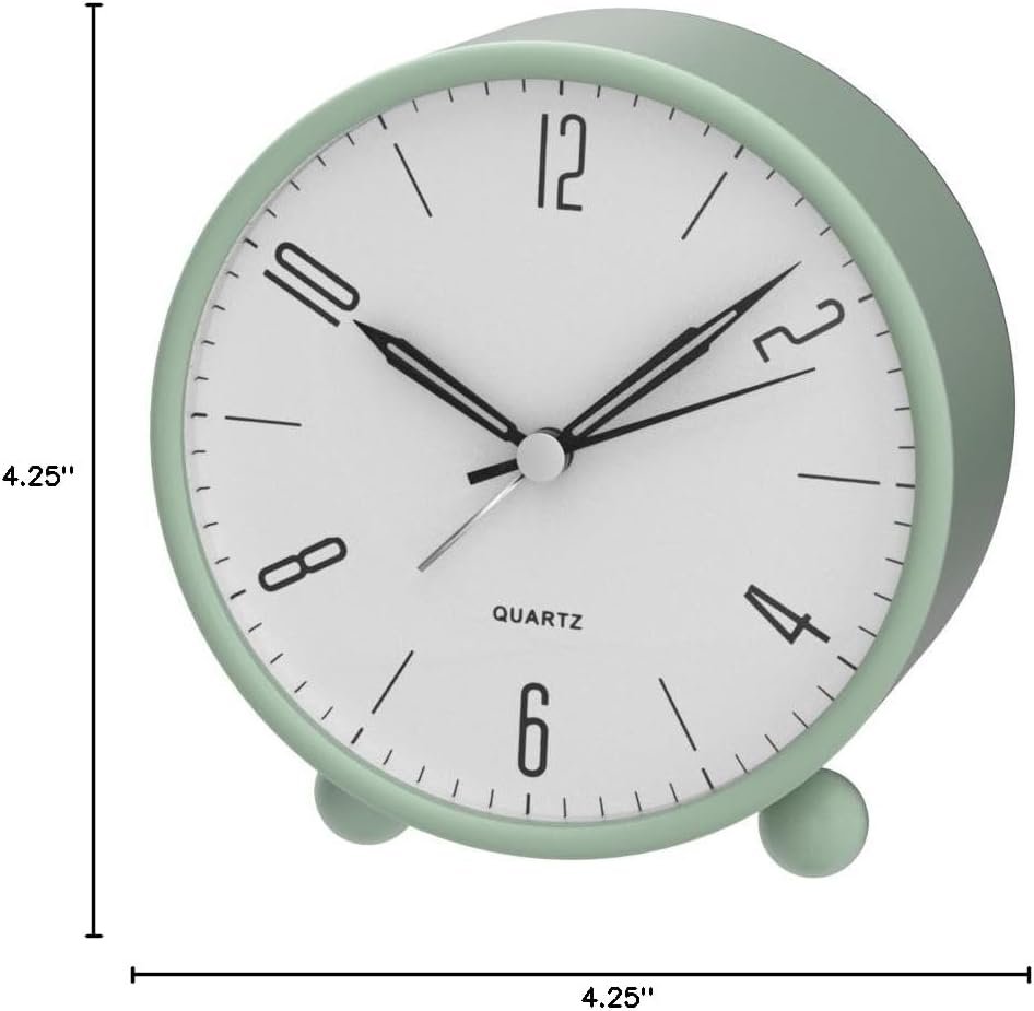 JALL Analog Alarm Clock, 4 inch Super Silent Non Ticking Small Clock with Night Light, Battery Operated, Simple Design, Old Fashioned Style Ideal Decor, for Bedroom, Bedside, Desk, Adult, Gift, Green - Image 8