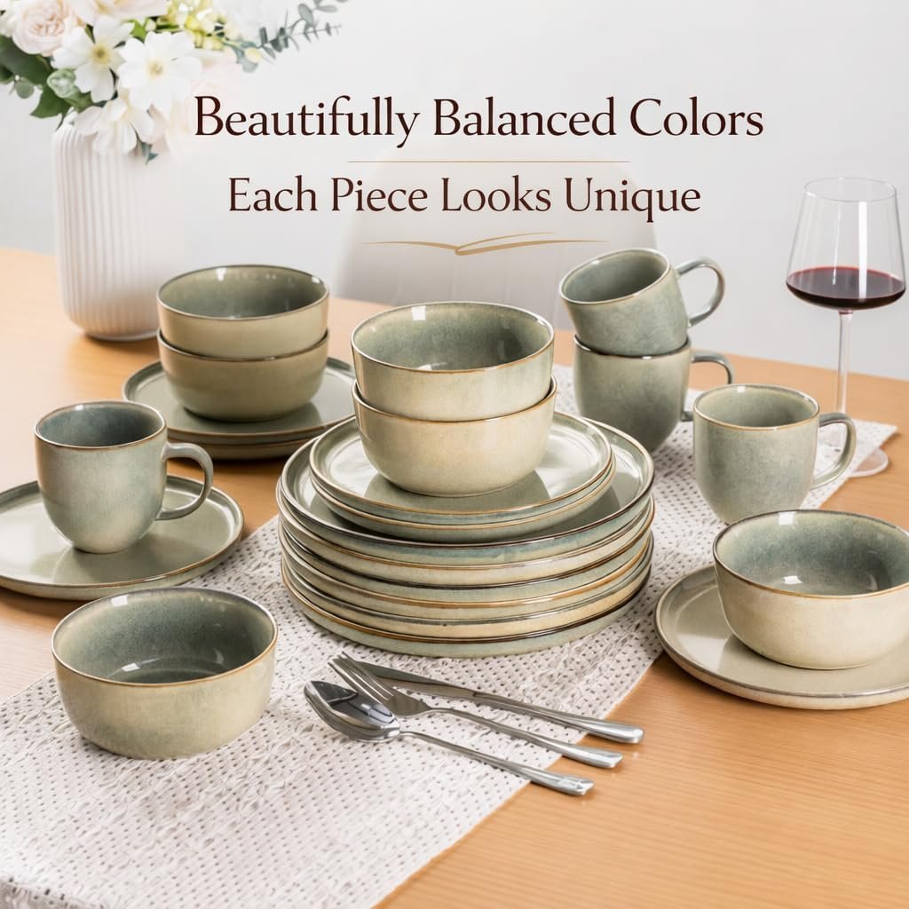 AmorArc Stoneware Dinnerware Sets,Round Reactive Glaze Ceramic Plates and Bowls Set,Highly Scratch Resistant | Dishwasher & Microwave Safe Dishes,Service for 6 (18pc) - Image 8
