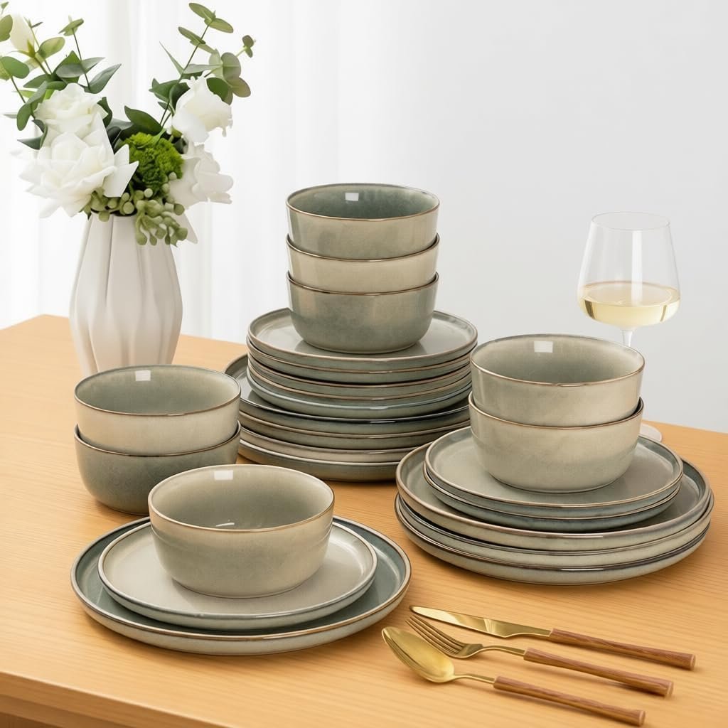 AmorArc Stoneware Dinnerware Sets,Round Reactive Glaze Ceramic Plates and Bowls Set,Highly Scratch Resistant | Dishwasher & Microwave Safe Dishes,Service for 6 (18pc) - Image 6