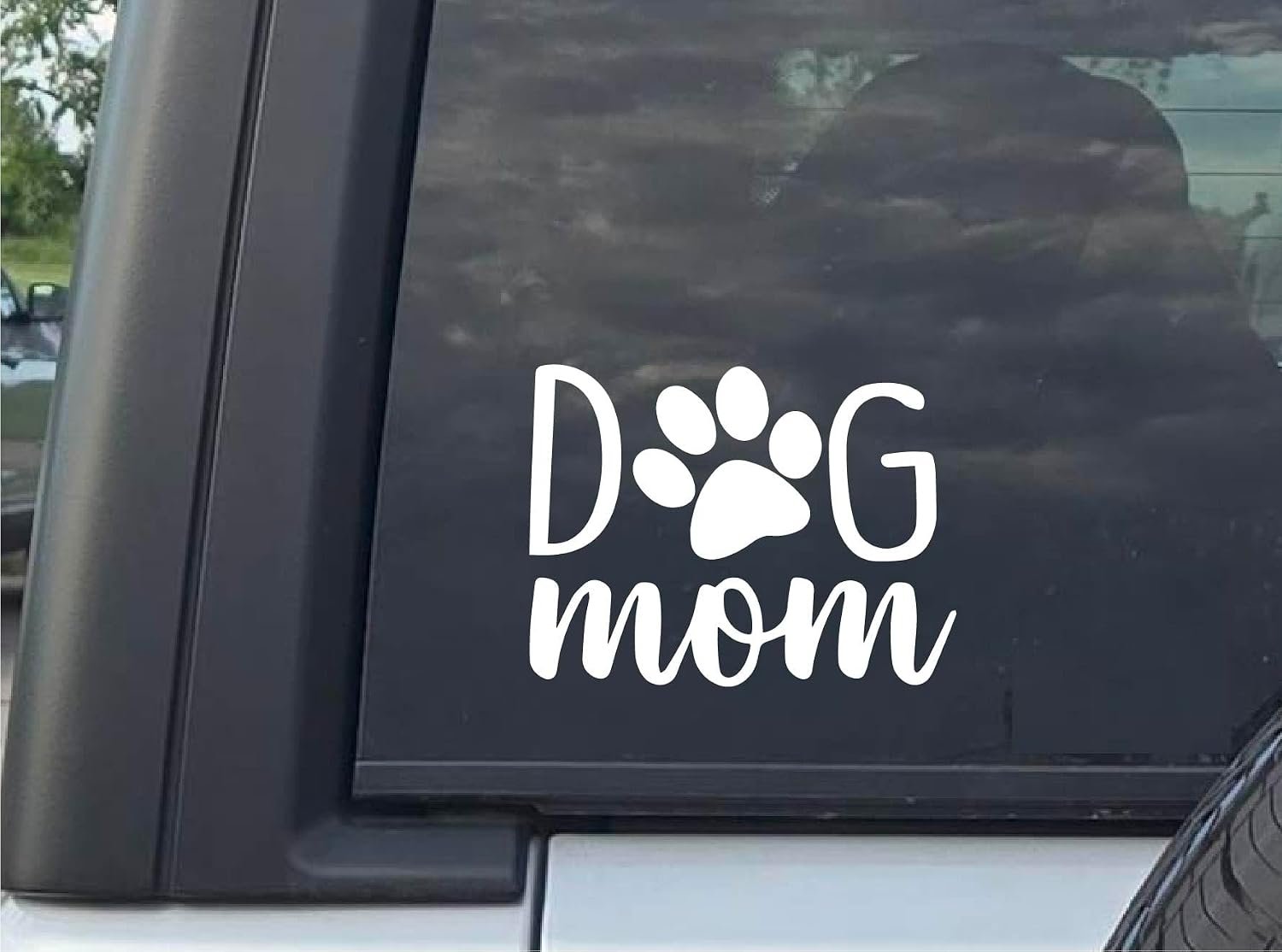 LEENAE Dog Mom Decal Vinyl Bumper Sticker for Car Truck Van Windows Laptop, White Dog Mom Sticker | White | 4.5”
