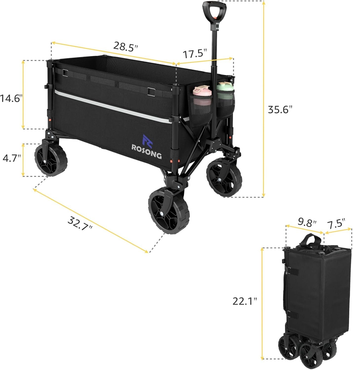 ROSONG Collapsible Wagon Cart with Wheels Foldable - Folding Utility Heavy Duty Wagons Carts for Grocery Sports Garden Shopping Camping Wheelbarrows (Black, 120L) - Image 6