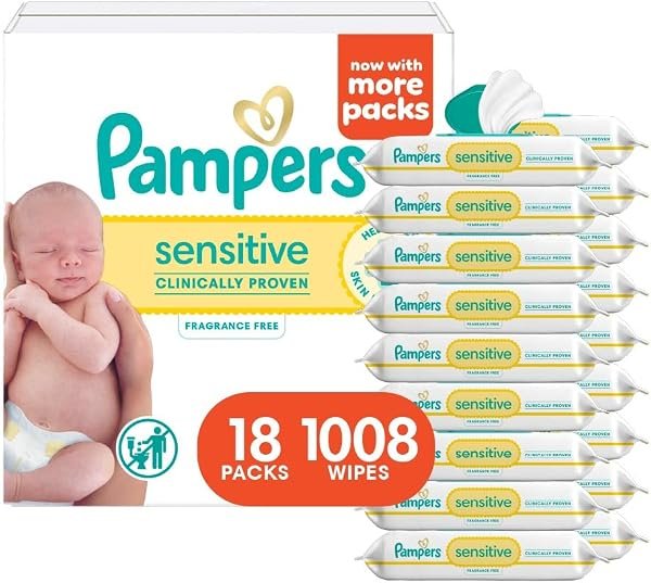 Pampers Sensitive Baby Wipes, Clinically Proven, Fragrance Free, Unscented, Wate