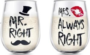 Yalucky Mr & Mrs Wine Glasses S...