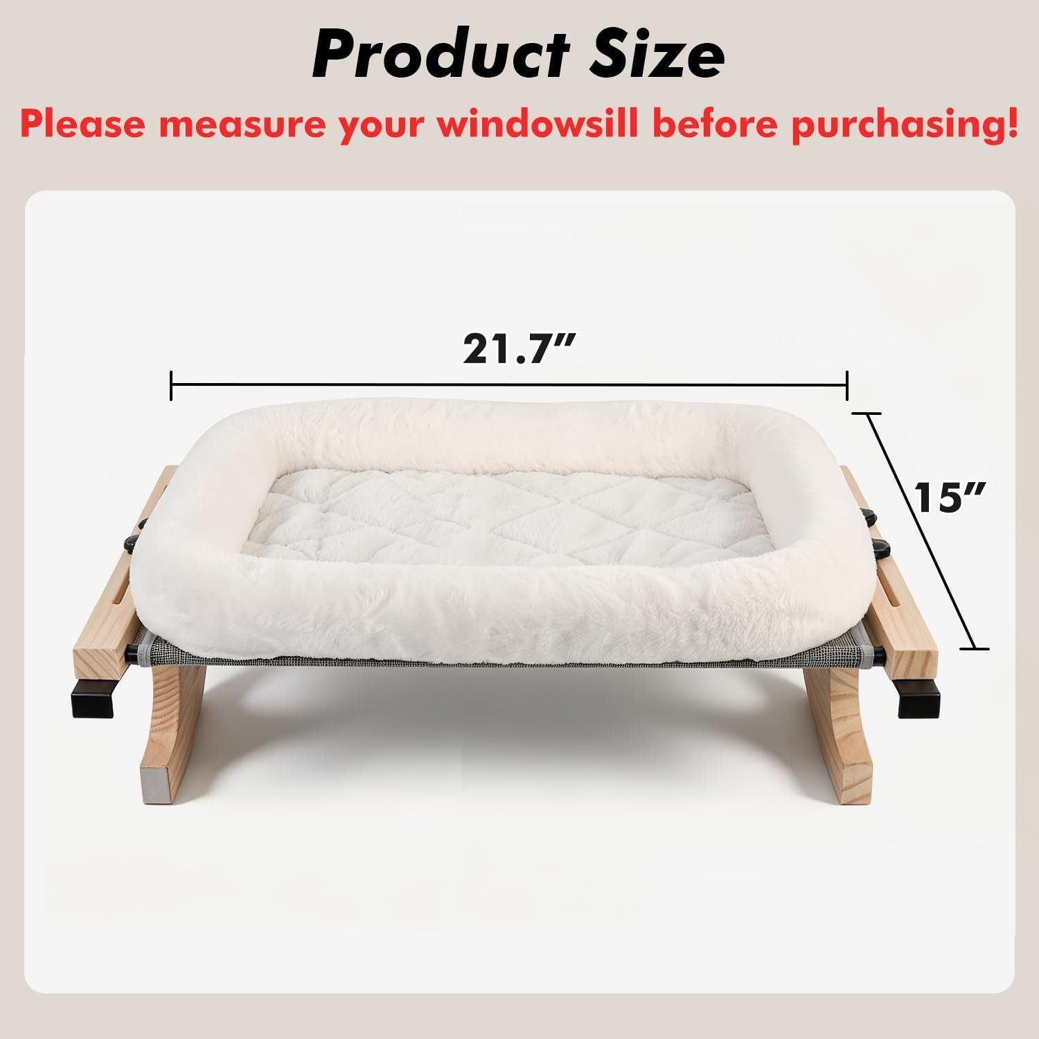 AMOSIJOY Cat Sill Window Perch Sturdy Hammock Window Seat with Cushion Bed Cover, Wood & Metal Frame for Large Cats, Easy to Adjust Cat Bed for Windowsill, Bedside, Drawer and Cabinet(Cushion Bed) - Image 3