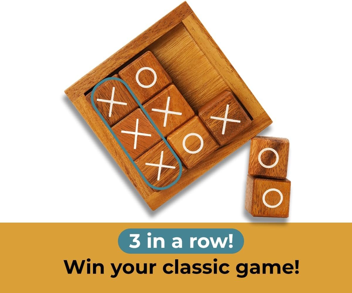 BSIRI Wooden Tic Tac Toe Coffee Table Decor Game Living Room Home Office Decorative Small Desk Bar Top Classic XO Tictactoe Toy Board Travel Size Wood Mini Gifts for Family Games and Gifts for Adults - Image 6
