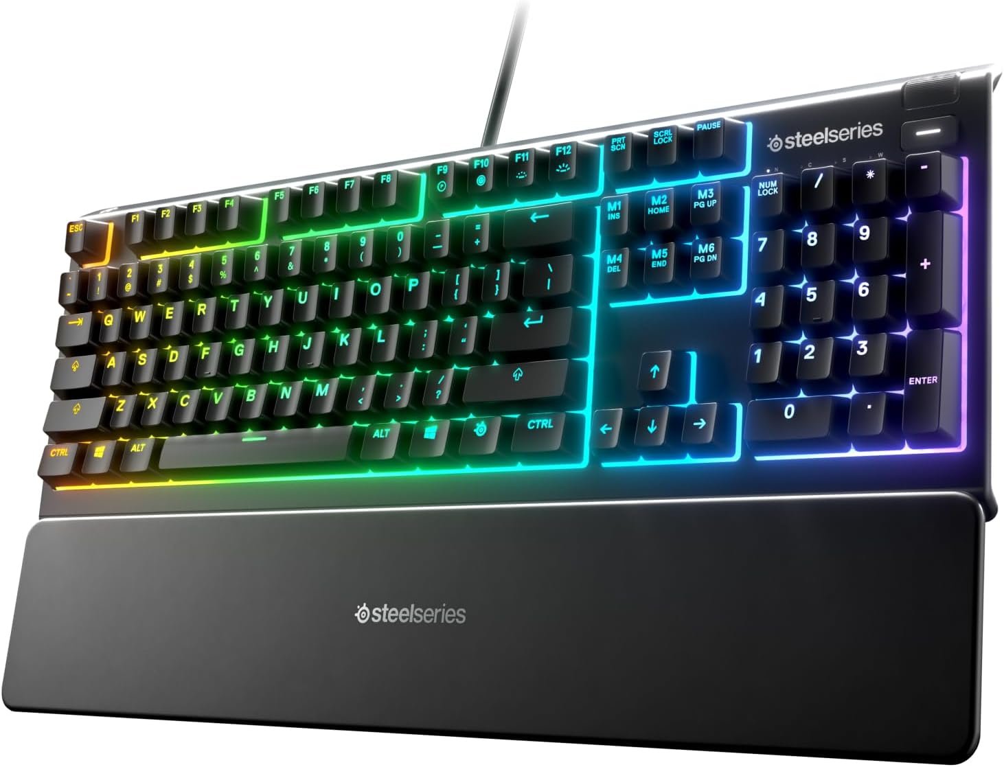 SteelSeries Apex 3 RGB Gaming Keyboard - 10-Zone RGB Illumination, IP32 Water Resistant, Premium Magnetic Wrist Rest, Whisper-Quiet Switches