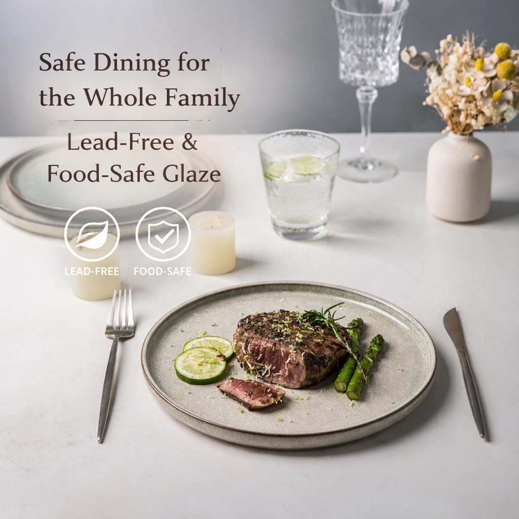 AmorArc Stoneware Dinnerware Sets,Round Reactive Glaze Ceramic Plates and Bowls Set,Highly Scratch Resistant | Dishwasher & Microwave Safe Dishes,Service for 6 (18pc) - Image 3