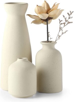 CEMABT Beige Ceramic Vase Set of 3 ...