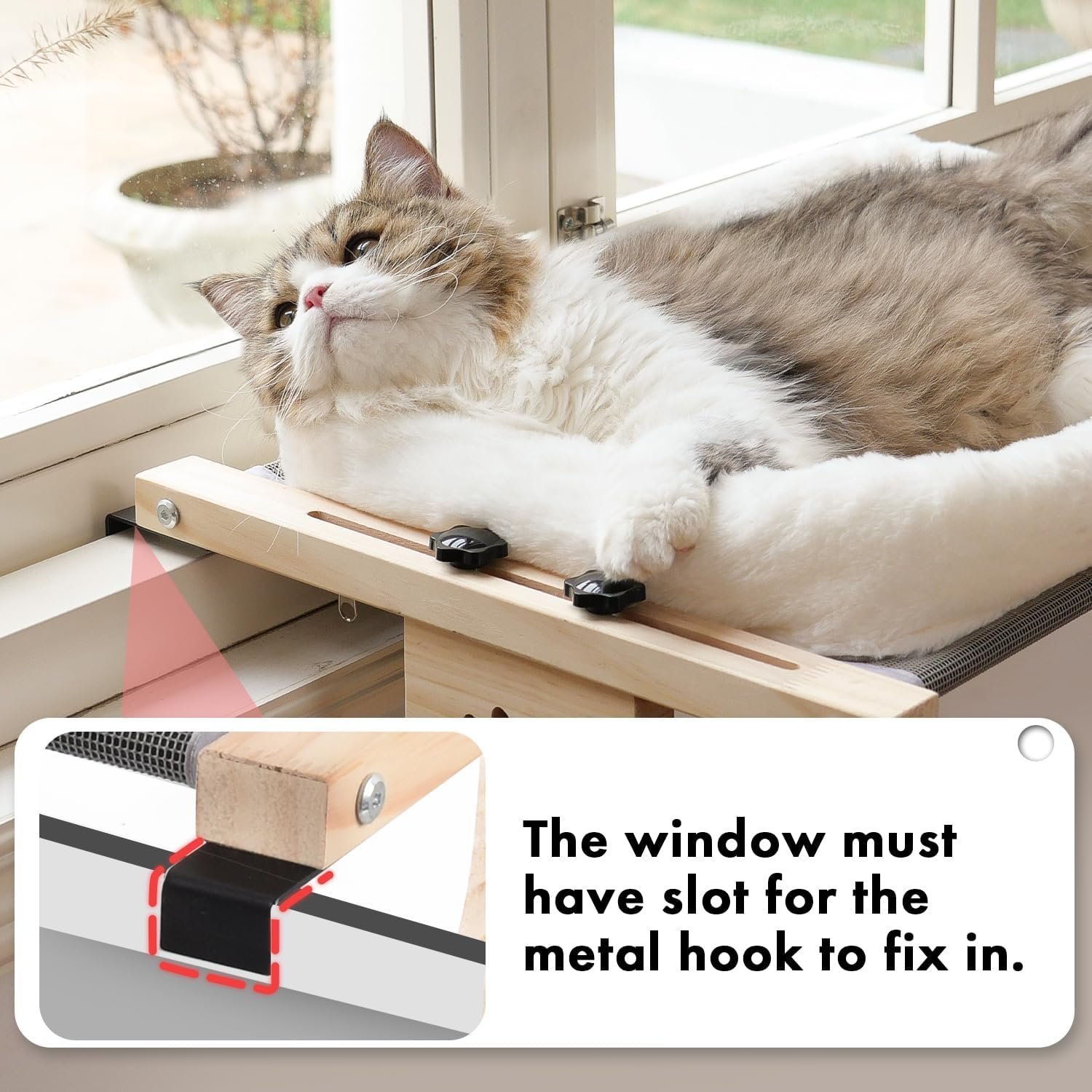 AMOSIJOY Cat Sill Window Perch Sturdy Hammock Window Seat with Cushion Bed Cover, Wood & Metal Frame for Large Cats, Easy to Adjust Cat Bed for Windowsill, Bedside, Drawer and Cabinet(Cushion Bed) - Image 5