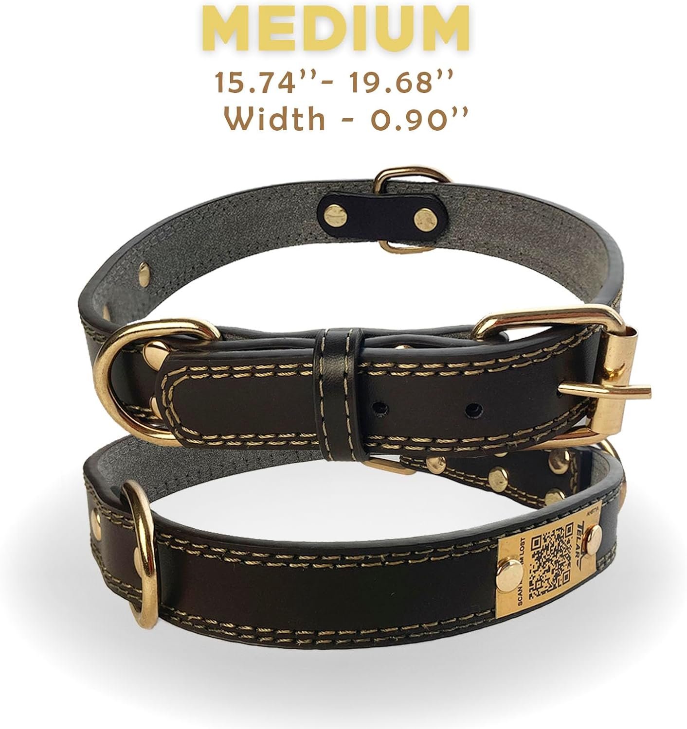 Personalized QR Code Dog Collar - Durable Genuine Leather Pet Collar with Engraved Smart ID Tag, Personalized Dog Collar with Name and Phone Number, Soft Padded Adjustable Neck Strap, Brown - Image 4