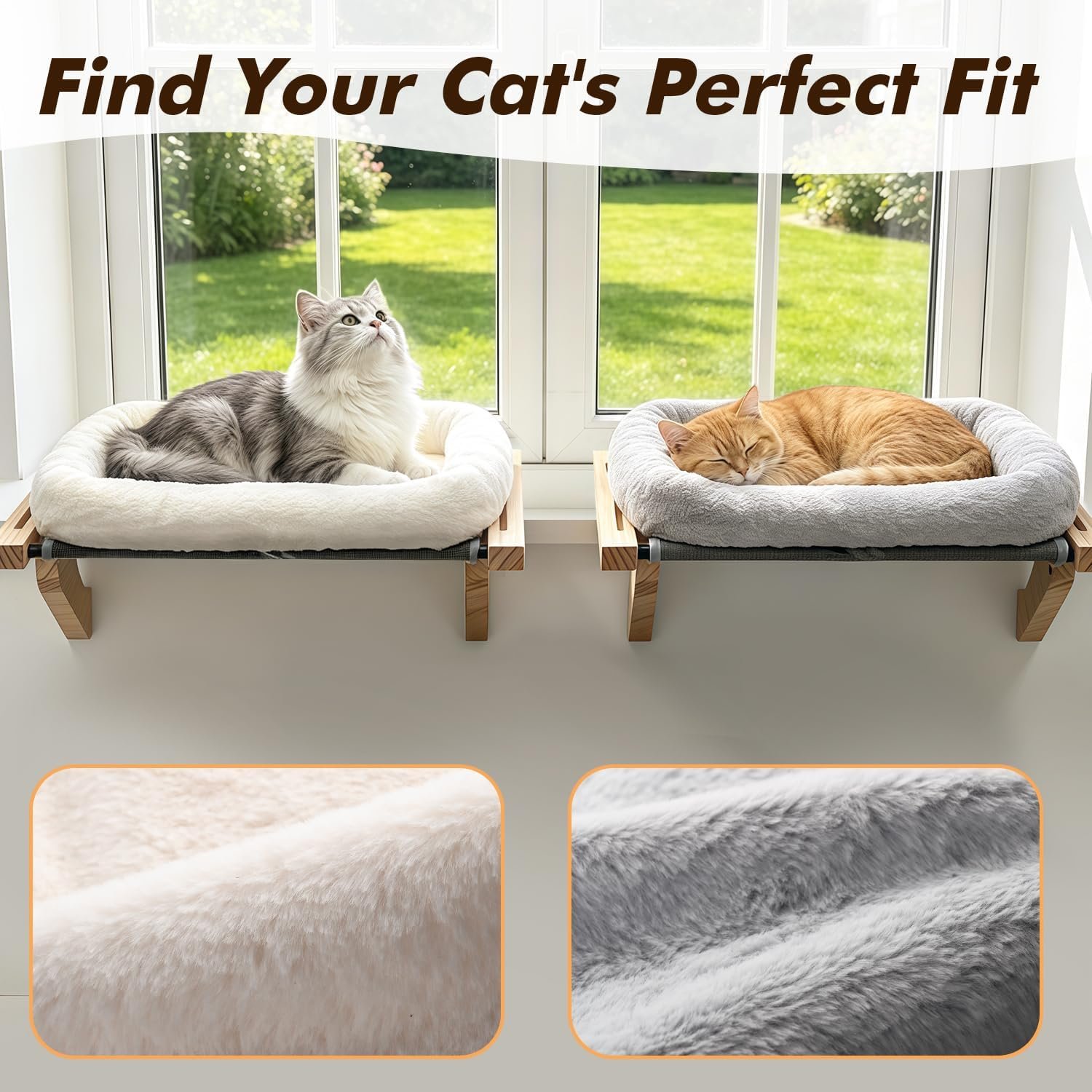 AMOSIJOY Cat Sill Window Perch Sturdy Hammock Window Seat with Cushion Bed Cover, Wood & Metal Frame for Large Cats, Easy to Adjust Cat Bed for Windowsill, Bedside, Drawer and Cabinet(Cushion Bed) - Image 4