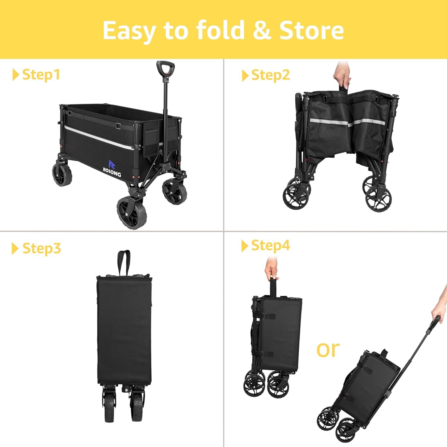 ROSONG Collapsible Wagon Cart with Wheels Foldable - Folding Utility Heavy Duty Wagons Carts for Grocery Sports Garden Shopping Camping Wheelbarrows (Black, 120L) - Image 7