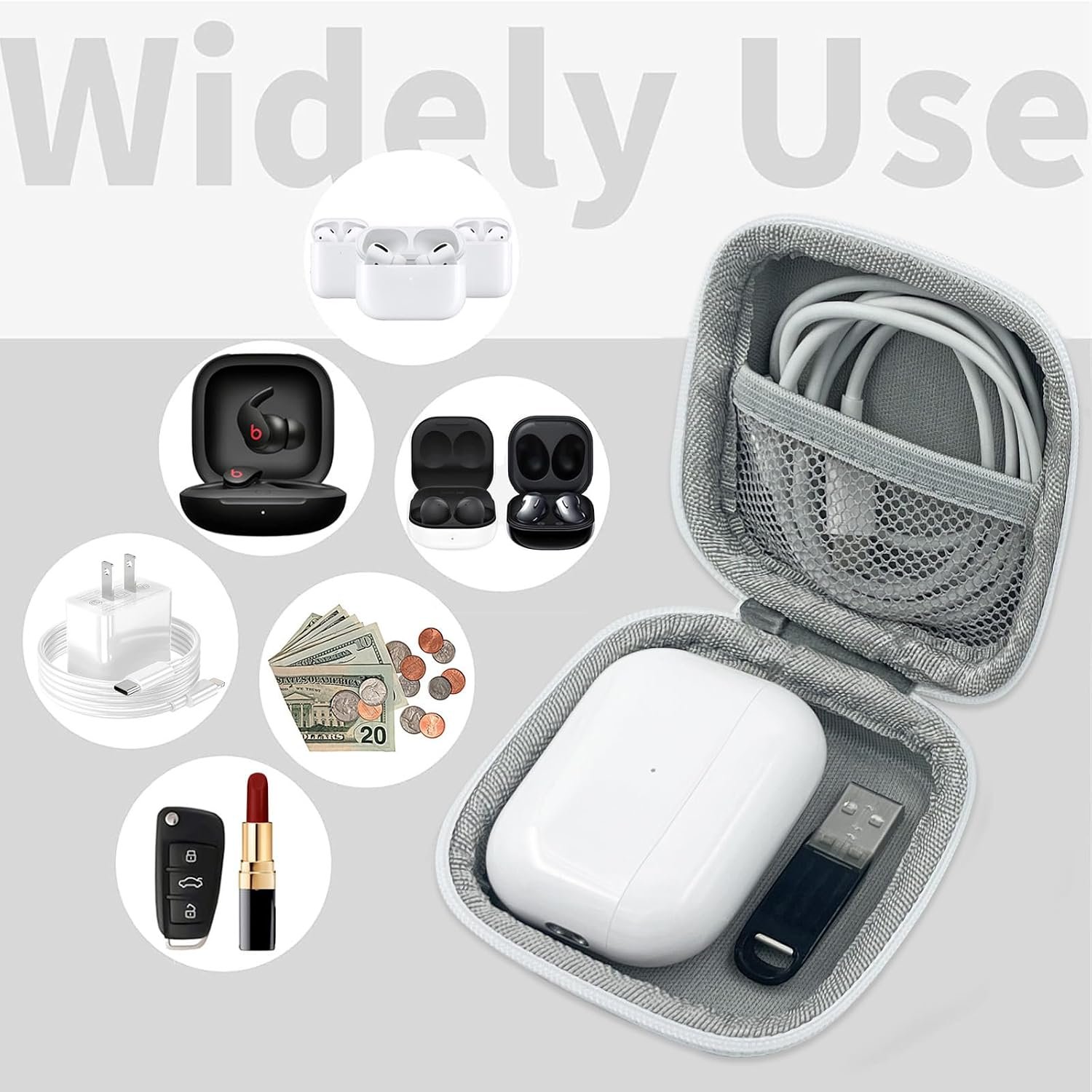 Earbud Case Headphone Organizer Ear Bud Case Portable EVA Carrying Box Storage Bag with Carabiner for AirPods Beats Bose Galaxy Buds 4/3/FE Data Cable Storage (Blooming Floral) - Image 7