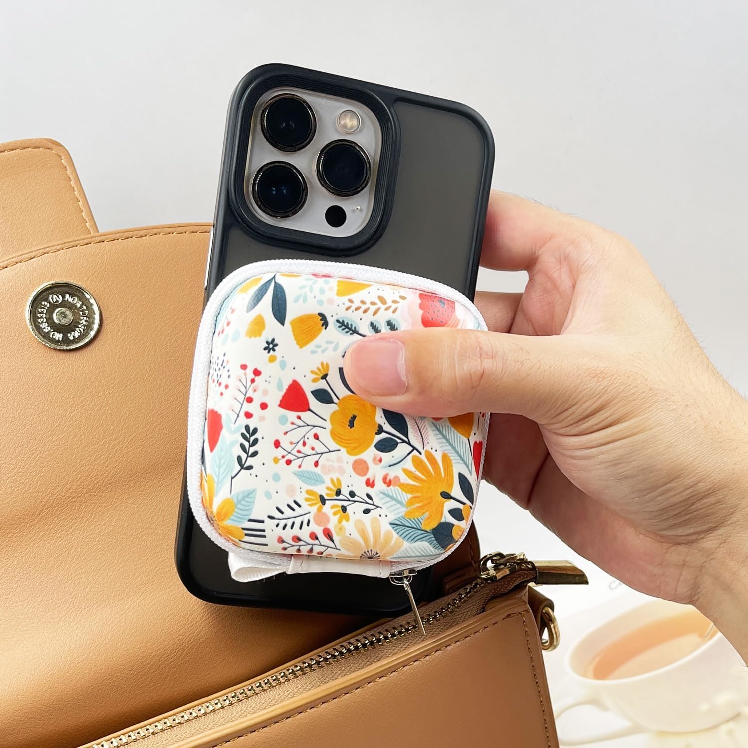 Earbud Case Headphone Organizer Ear Bud Case Portable EVA Carrying Box Storage Bag with Carabiner for AirPods Beats Bose Galaxy Buds 4/3/FE Data Cable Storage (Blooming Floral) - Image 6