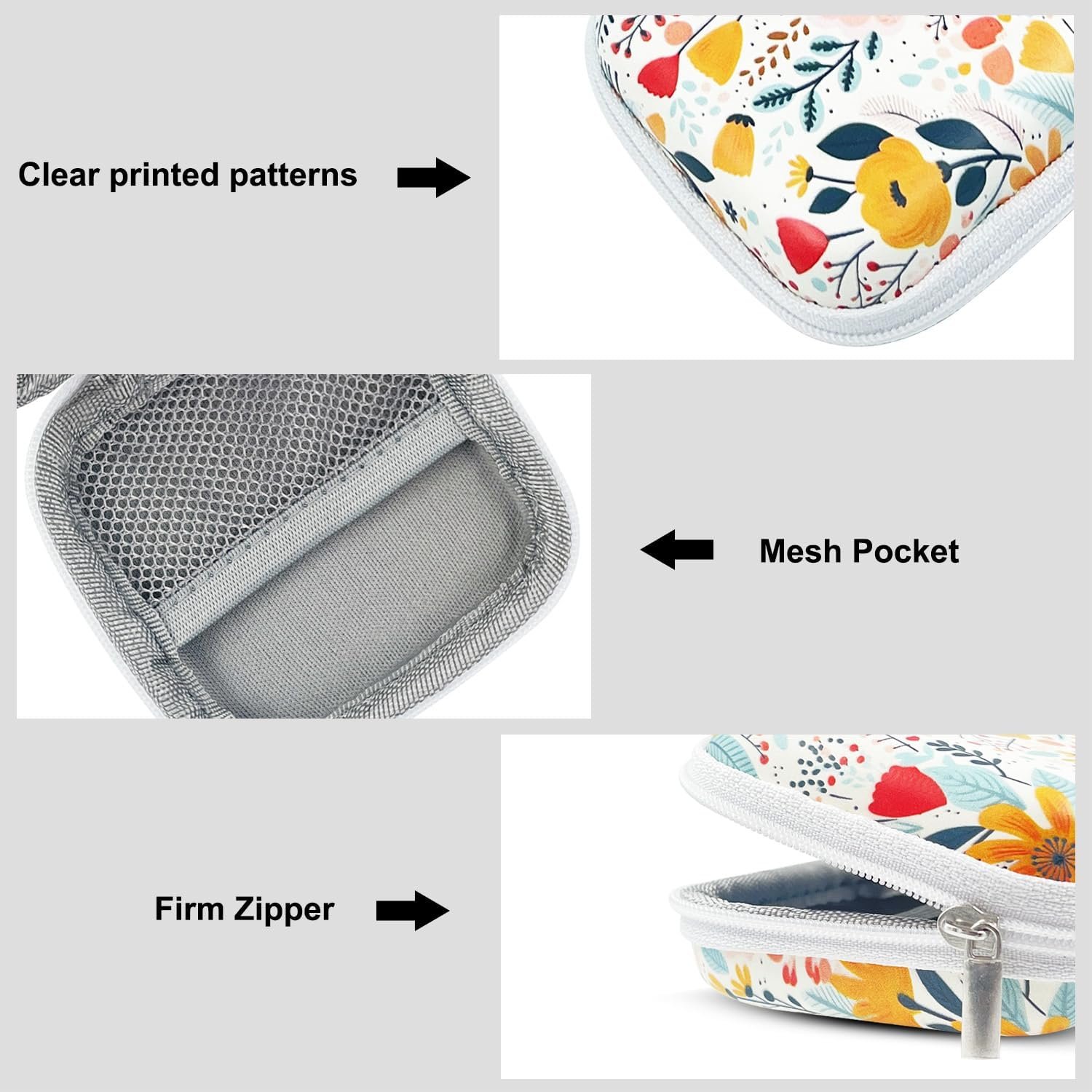 Earbud Case Headphone Organizer Ear Bud Case Portable EVA Carrying Box Storage Bag with Carabiner for AirPods Beats Bose Galaxy Buds 4/3/FE Data Cable Storage (Blooming Floral) - Image 4
