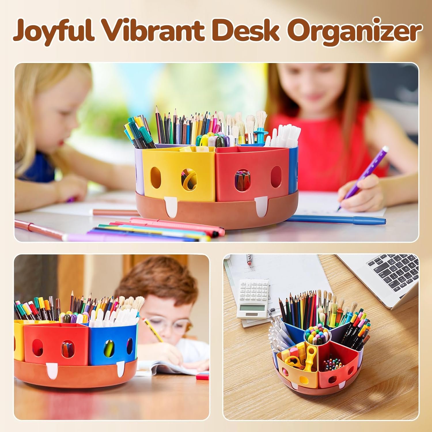 GAMENOTE Rotating Art Supplies Organizer - Lazy Susan Office School Supply for Kids Desk Organization and Storage Homeschool Craft Caddy Classroom Organization (Large) - Image 5