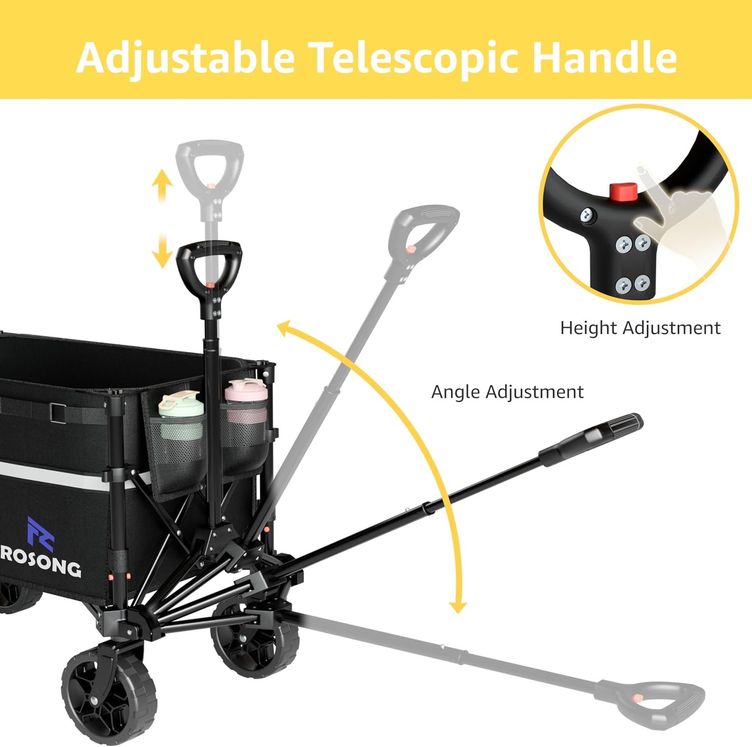 ROSONG Collapsible Wagon Cart with Wheels Foldable - Folding Utility Heavy Duty Wagons Carts for Grocery Sports Garden Shopping Camping Wheelbarrows (Black, 120L) - Image 5