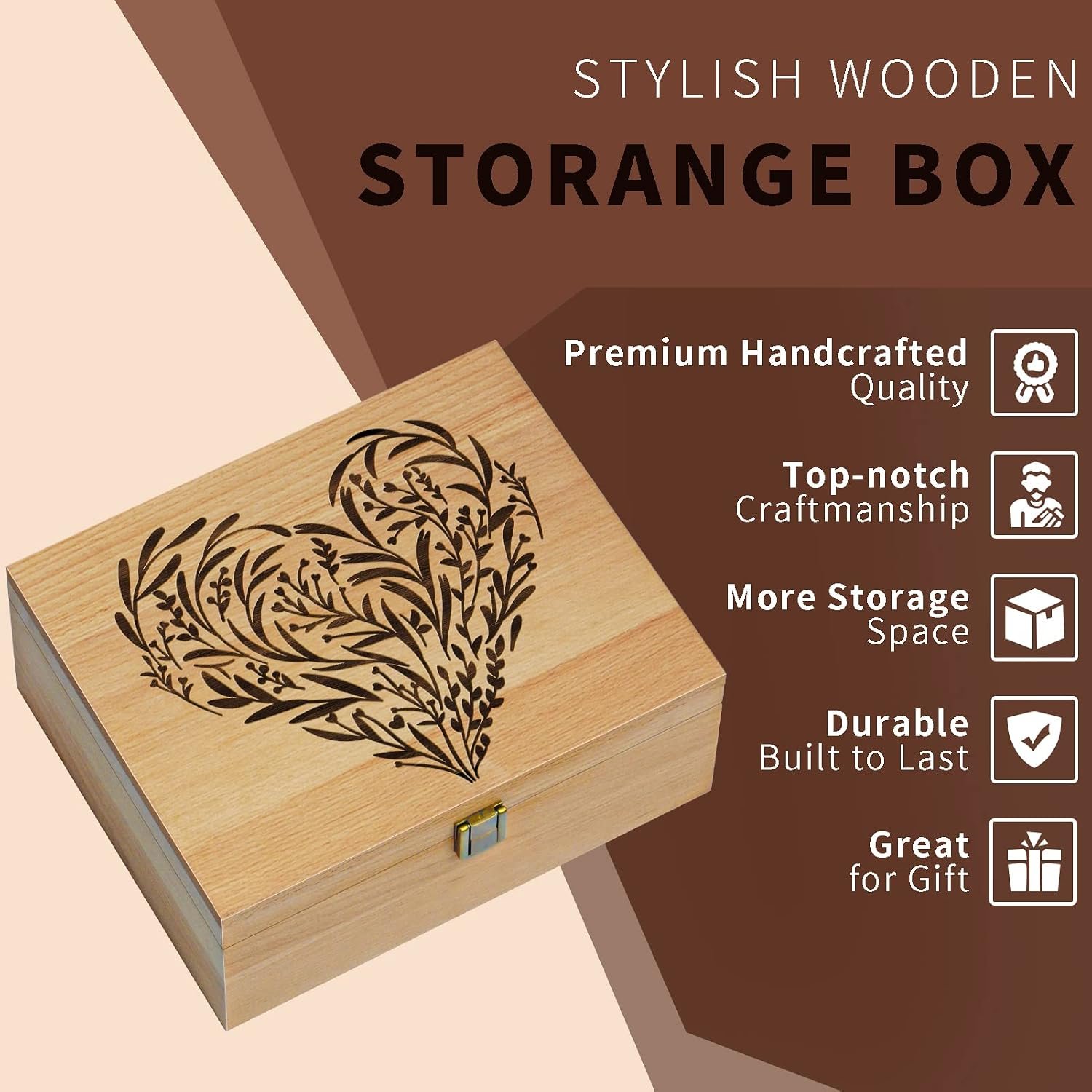 EXISTING Wooden Memory Keepsake Box, Floral Heart Engraved Large Keepsake Boxes with Lids, Memory Box Keepsakes Gift for Anniversary, Wedding, Memory, Birthday, Valentines Day, for Office or Home - Image 4