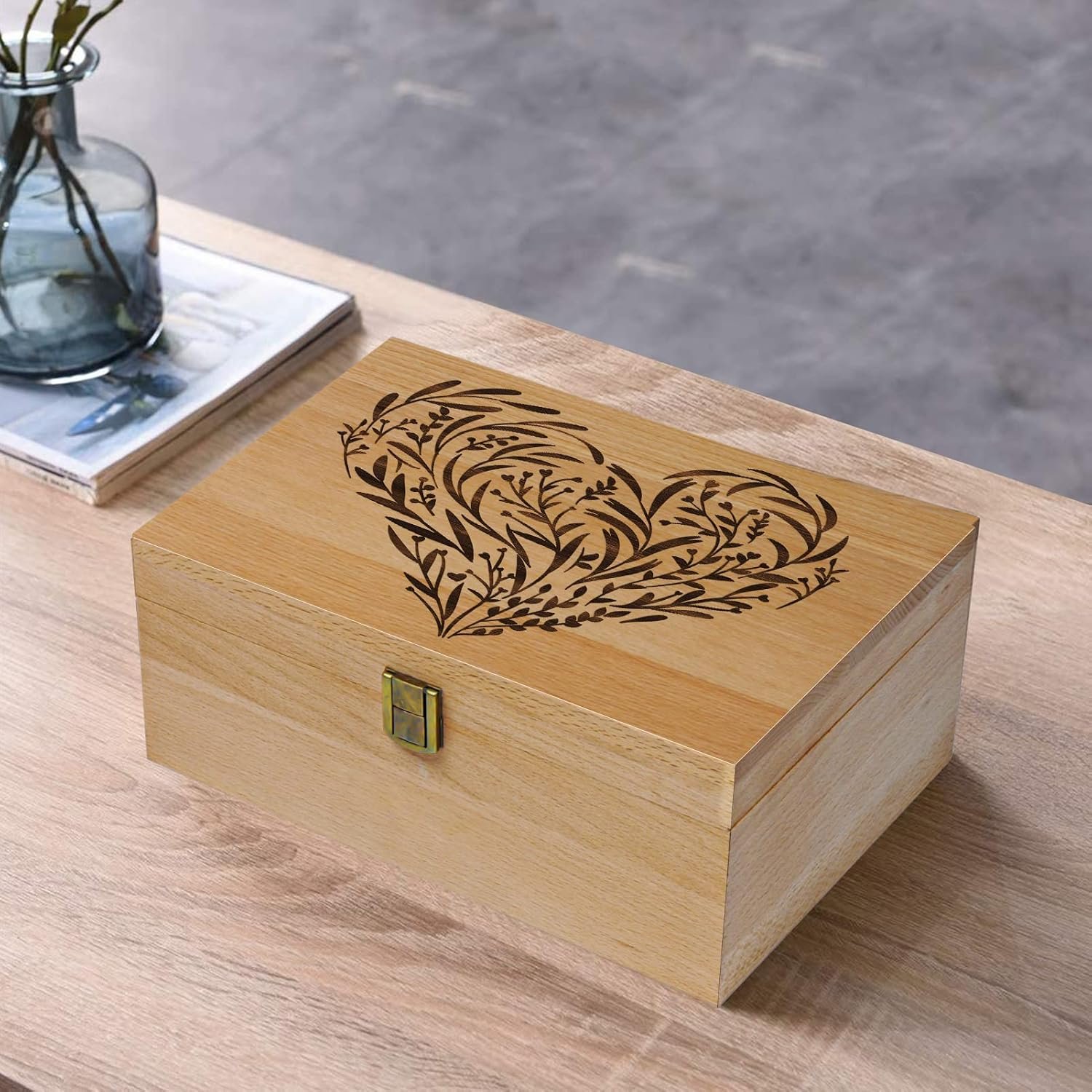EXISTING Wooden Memory Keepsake Box, Floral Heart Engraved Large Keepsake Boxes with Lids, Memory Box Keepsakes Gift for Anniversary, Wedding, Memory, Birthday, Valentines Day, for Office or Home - Image 7