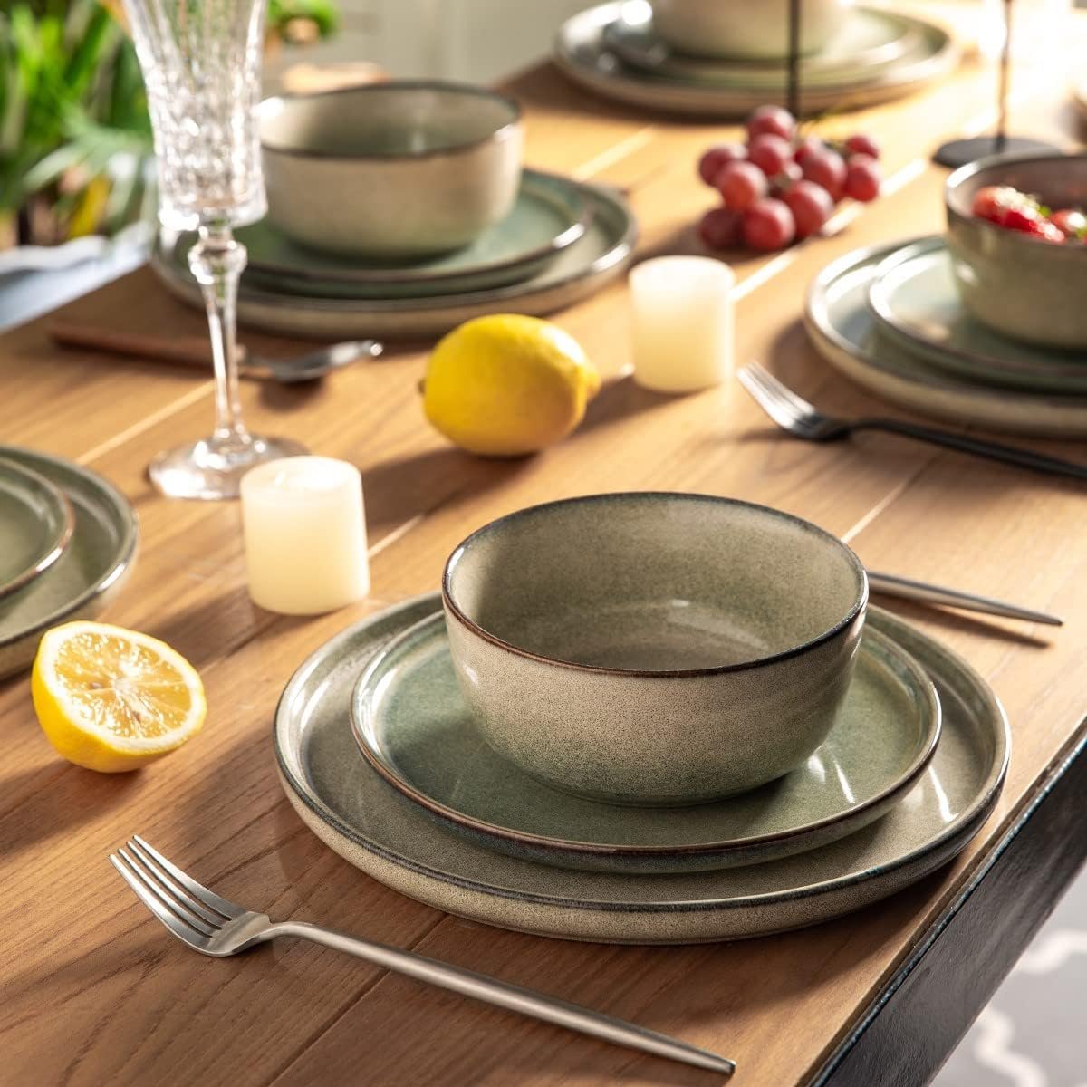AmorArc Stoneware Dinnerware Sets,Round Reactive Glaze Ceramic Plates and Bowls Set,Highly Scratch Resistant | Dishwasher & Microwave Safe Dishes,Service for 6 (18pc) - Image 7