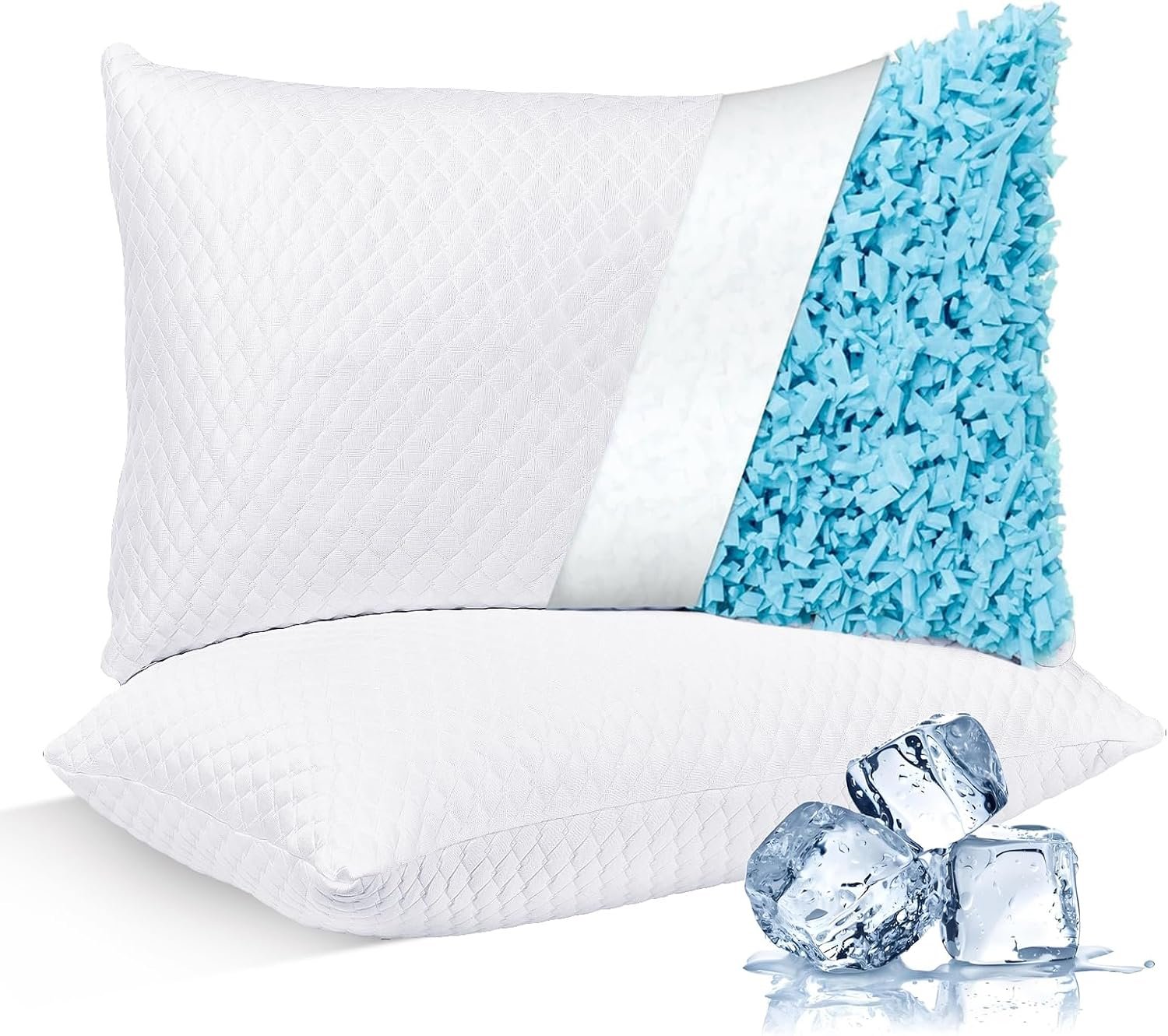 NTCOCO Cooling Bed Pillows Queen Size Pack of 2 for Sleeping Shredded Memory Foam Bed Pillows Adjustable Gel for Side Stomach Back Sleepers Washable Removable Cover