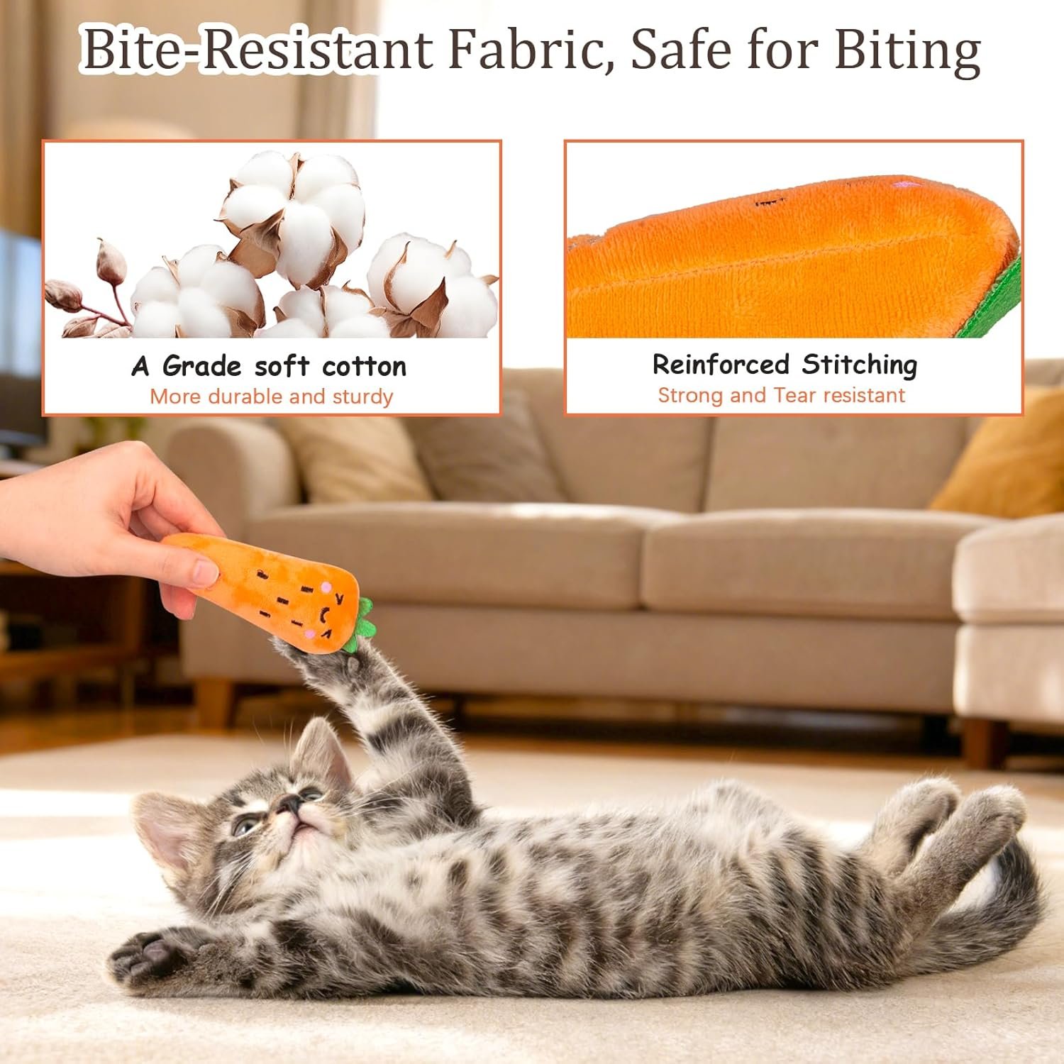 ETEKYER Catnip Cat Toys, 5 Pack, Plush Catnip Toys for Indoor Cats Kitten, Interactive Cat Nip Kitty Kicker Chew Safe Teeth Cleaning Toys, Fun Carrot Vegetable Shape - Image 4