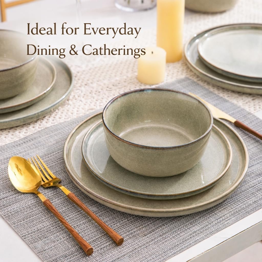 AmorArc Stoneware Dinnerware Sets,Round Reactive Glaze Ceramic Plates and Bowls Set,Highly Scratch Resistant | Dishwasher & Microwave Safe Dishes,Service for 6 (18pc) - Image 5