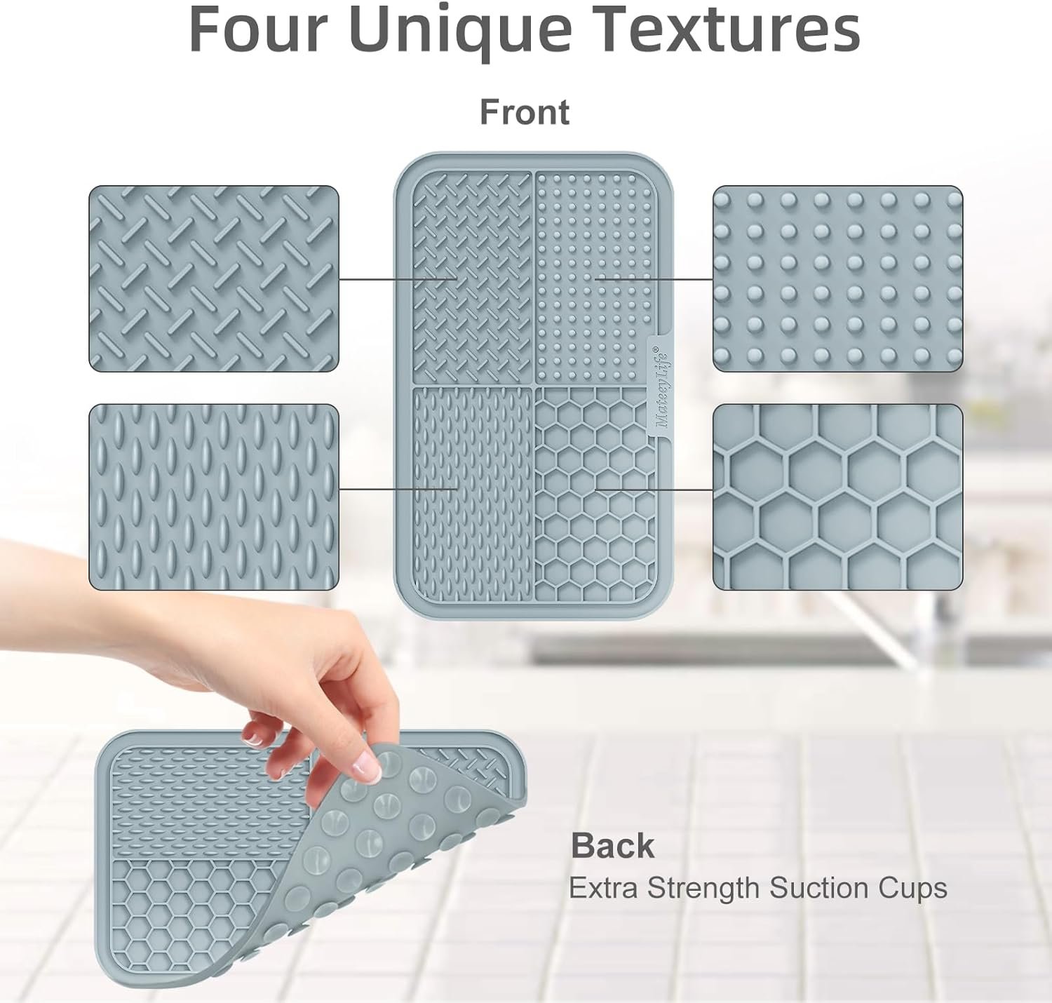 MateeyLife 2PCS Large Lick Mat for Dogs with Suction Cups, Slow Feeder Bowls,Cat Lick Mat for Anxiety Relief, Dog Toys to Keep Them Busy, Cat Licking Pad for Boredom (Gray&Beige, 9.9'' × 6'') - Image 2