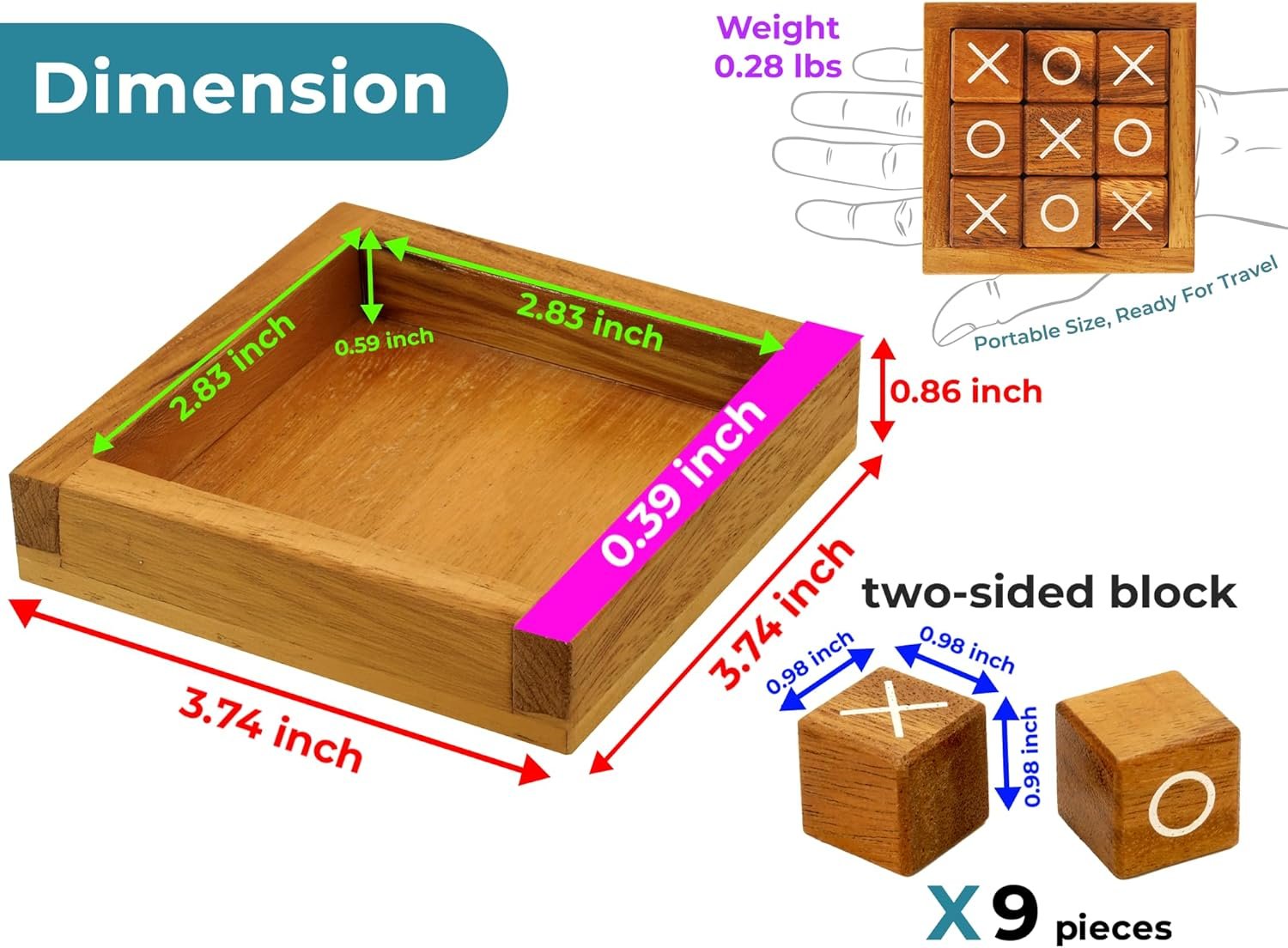 BSIRI Wooden Tic Tac Toe Coffee Table Decor Game Living Room Home Office Decorative Small Desk Bar Top Classic XO Tictactoe Toy Board Travel Size Wood Mini Gifts for Family Games and Gifts for Adults - Image 2
