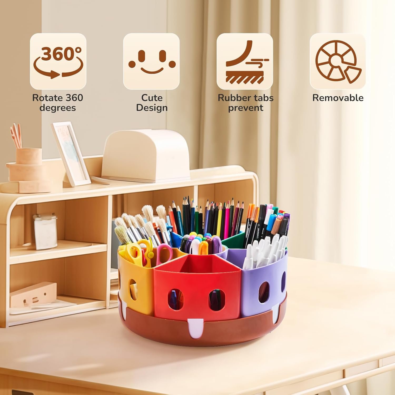 GAMENOTE Rotating Art Supplies Organizer - Lazy Susan Office School Supply for Kids Desk Organization and Storage Homeschool Craft Caddy Classroom Organization (Large) - Image 8