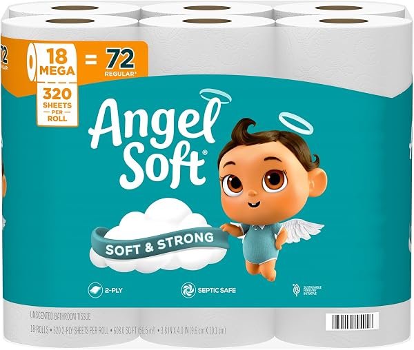 Angel Soft Toilet Paper, 18 Mega Rolls = 72 Regular Rolls, Soft and Strong Toile