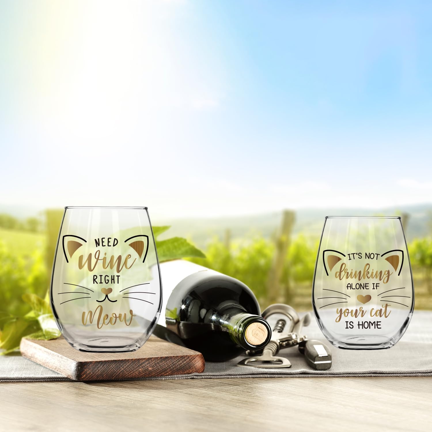 Cat Wine Glasses Set of 2, It's Not Drinking Alone If the Cat is Home, Fun Pet Lover Wine Glass Cat, Him, Her, Birthday, Anniversary, Retirement, Mother, Father, Christmas - Image 3
